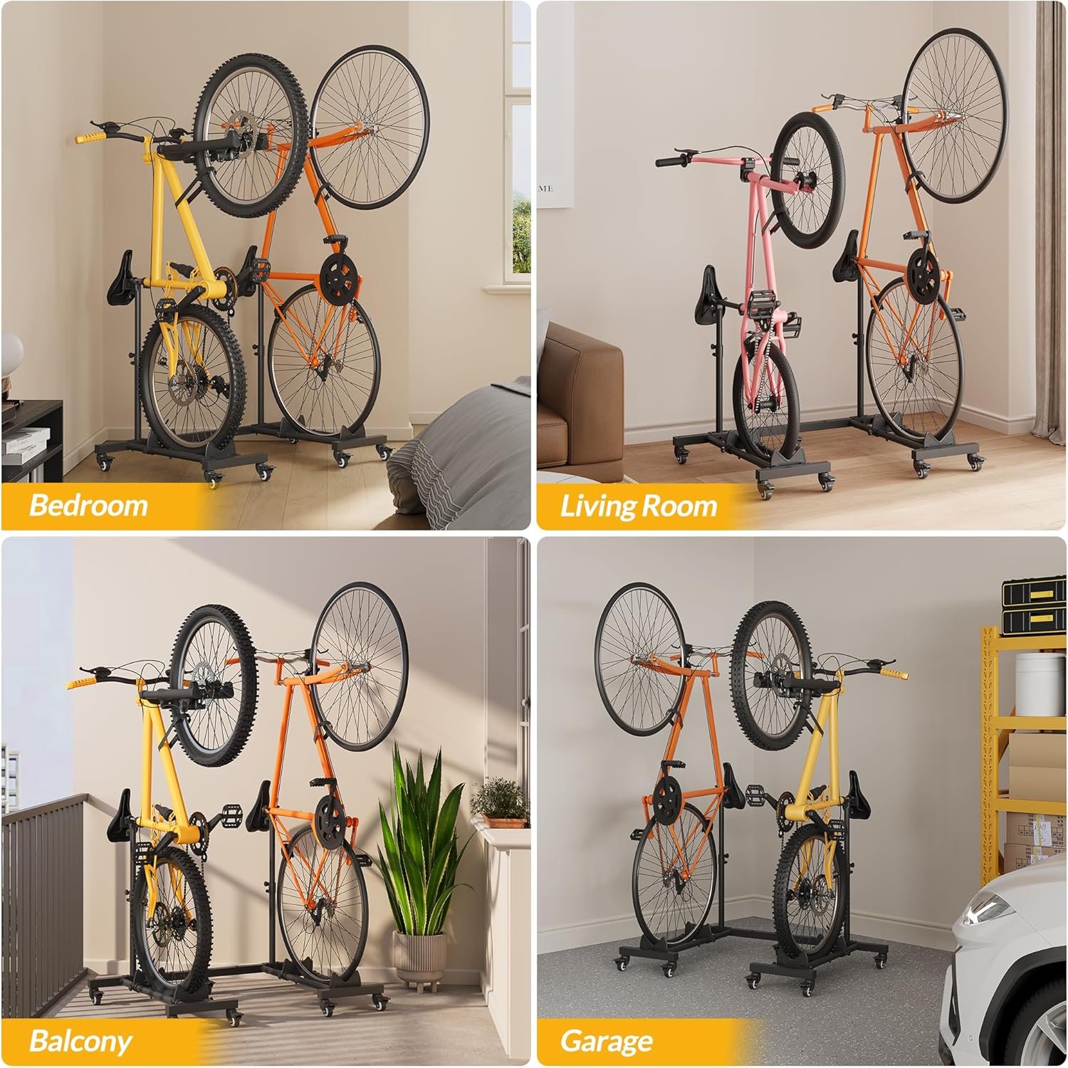 Vertical Bike Stands (2 Pack), Floor Standing Bike Rack for Garage, Upright Bicycle Floor Stand Indoor Bike Holder with Adjustable Height for Garage & Flat - for Wheel Sizes up to 29 Inches - Image 8