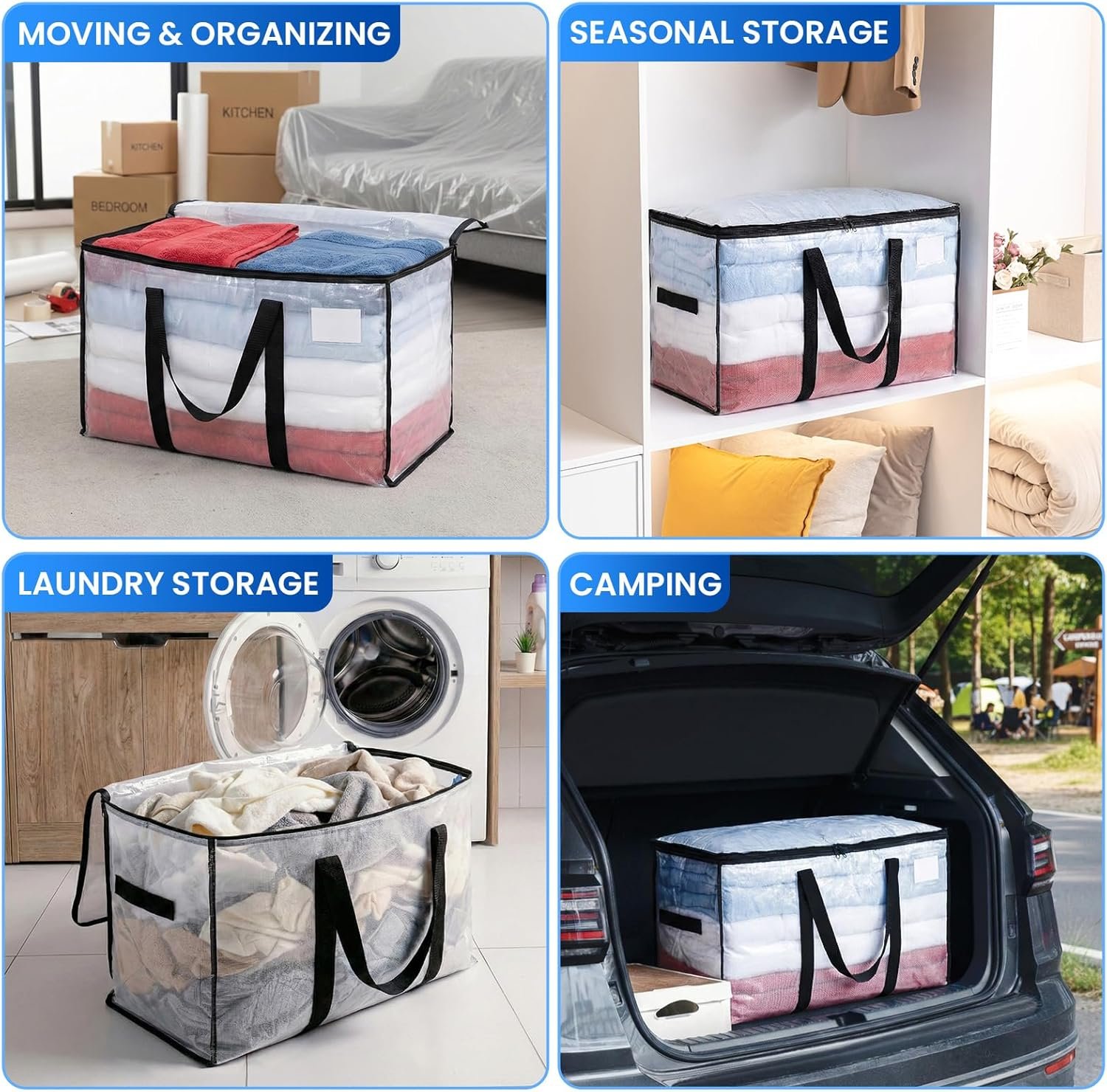 TAILI Extra Large Moving Bags,4 Pack Clear Heavy Duty Totes For Storage,Wrap Around Handles,Storage Bags for Clothes,Bedding,Space Saving,Travel,Alternative to Moving Boxes - Image 9