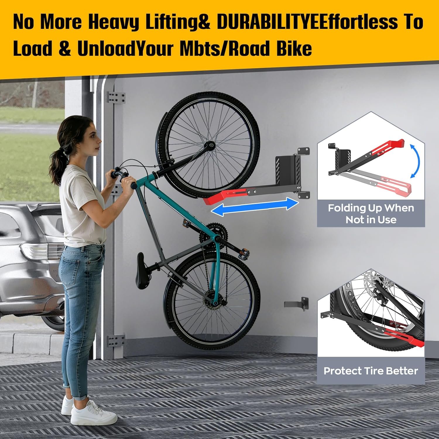 High Quality Swivel Bike Wall Mount, 160° Swivel Holds up to 110lbs, No-Lift Bike Rack Wall, Adjustable Foldable Wall Rack for Space-Saving, Fits 20"-29" Tyres,Bike Storage Rack for Garage and Indoor - Image 2