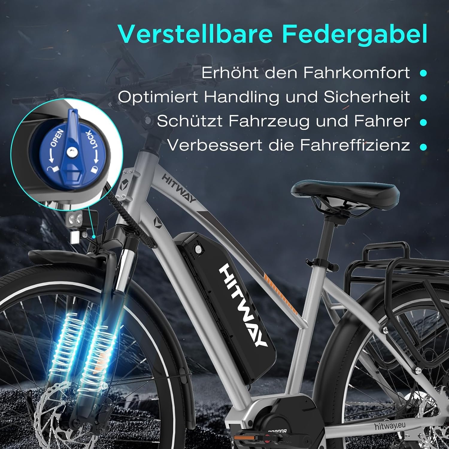 HITWAY 27.5"/28" Electric Bike for Adults, Electric Bicycle 250W Rear hub motor/Mid-drive motor,7 Speed, With 36V 13Ah removable battery, City E Bike for Commute and Trekking - Image 5