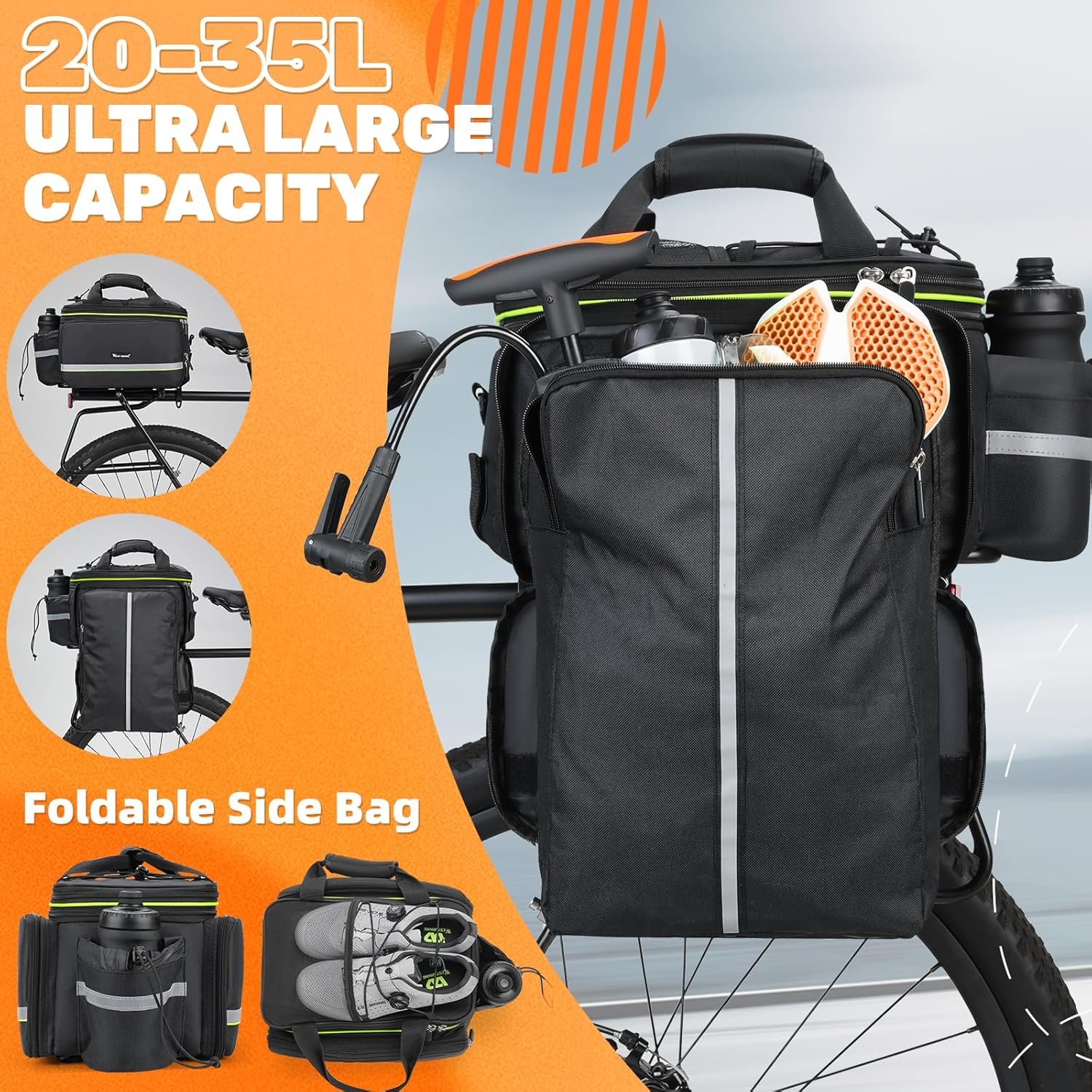 35L Bike Storage Bag Double Side Pannier Bags,Waterproof Cargo Rack Pack Saddle Bag Shoulder Bags with Rain Cover for Riding ,Multi-function Bicycle Rear Seat Trunk Panniers Pouch Cycling Accessories - Image 2