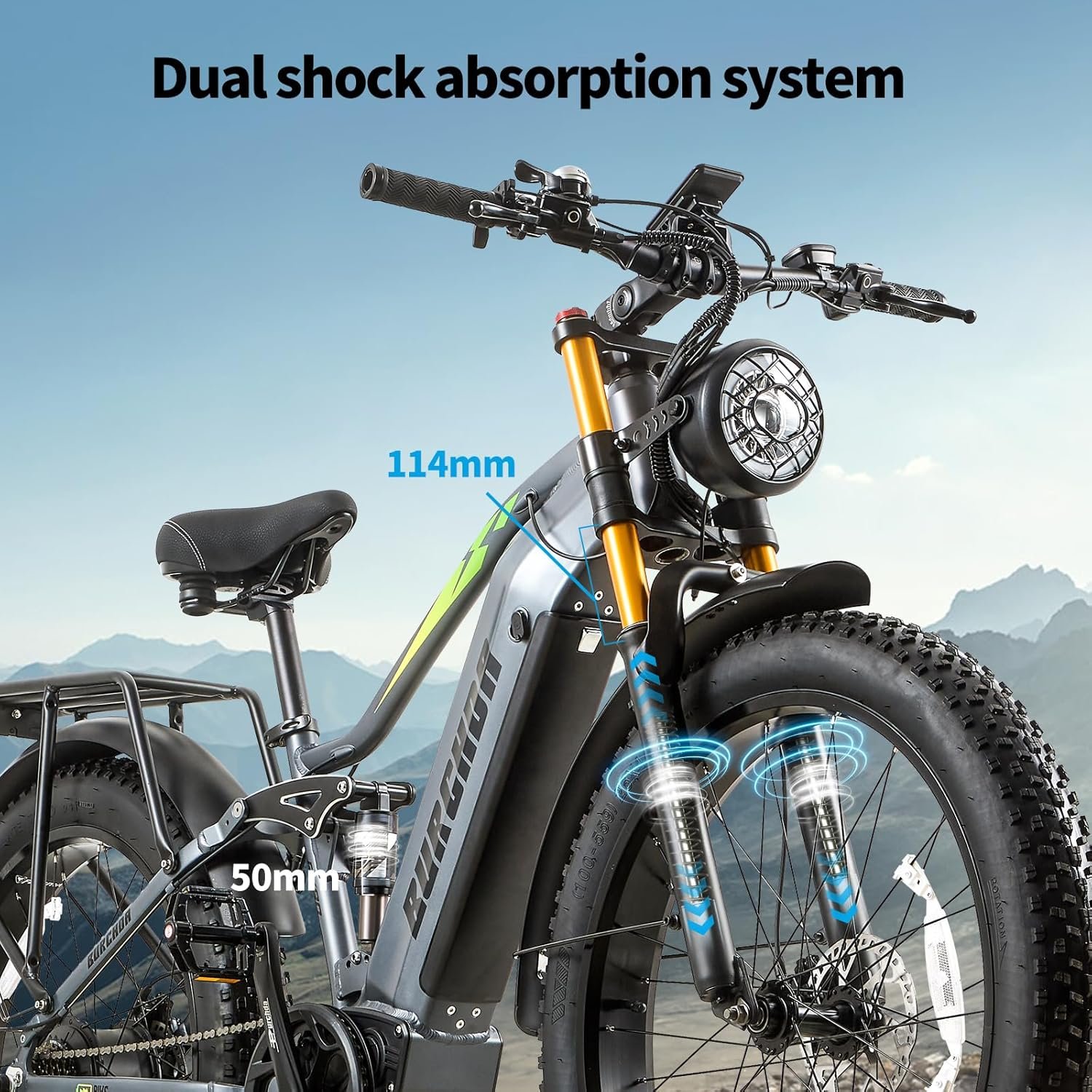 Dual Motor 95/190 N.m Electric Mountain Bikes for Adults E-Bike 48V 20Ah Removable Battery up to 120 km, 26X4 Fat Tire Ebike with LCD Display Full Suspension Bicycle RX80 - Image 4