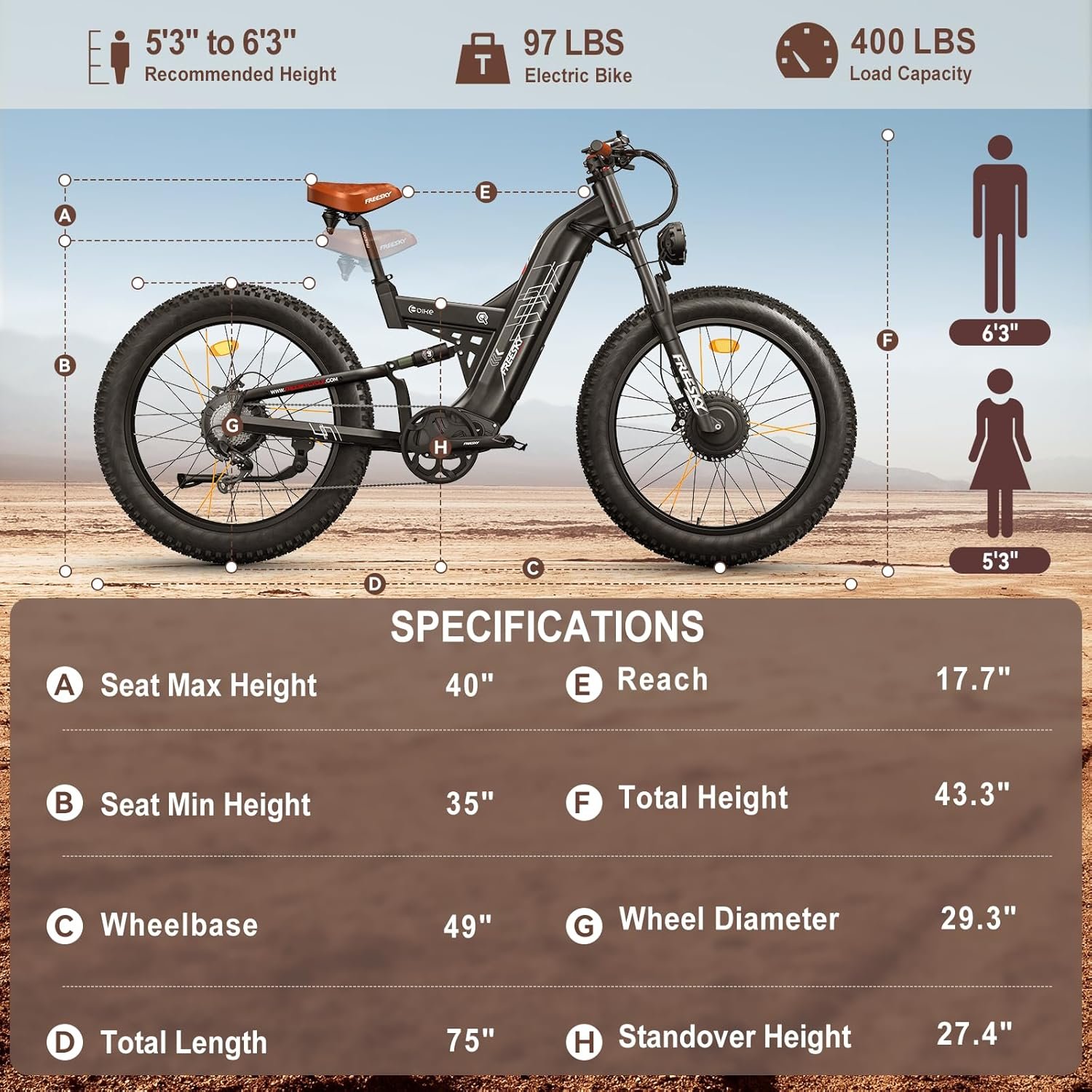 FREESKY Dual Motor Electric Bike for Adults, 48V 30Ah Samsung Cells Battery 190KM Long Range AWD Mountain E-Bike, 26" Fat Tire Electric Bicycle Full Suspension & Hydraulic Disc Brake Warrior Pro - Image 6