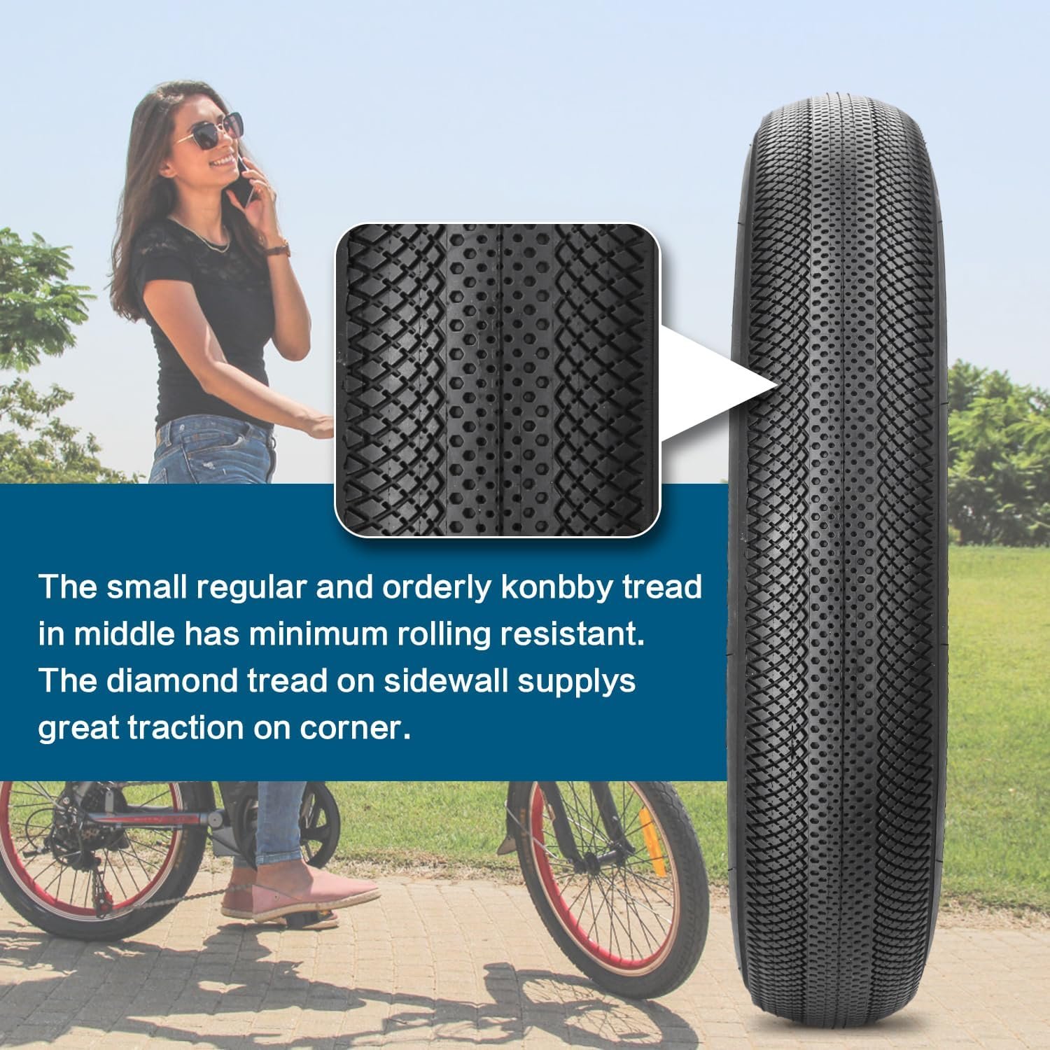 20"/26"X4.0" Inch E-Bike Fat Bike Tires Electric Tricycle Tyres Foldable Replacement Tire for City Commuter Ebike Street Road Pavement Park or Urban Mountain Bicycle - Image 3