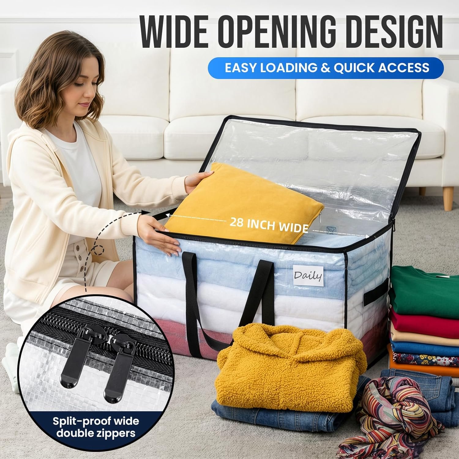 TAILI Extra Large Moving Bags,4 Pack Clear Heavy Duty Totes For Storage,Wrap Around Handles,Storage Bags for Clothes,Bedding,Space Saving,Travel,Alternative to Moving Boxes - Image 2