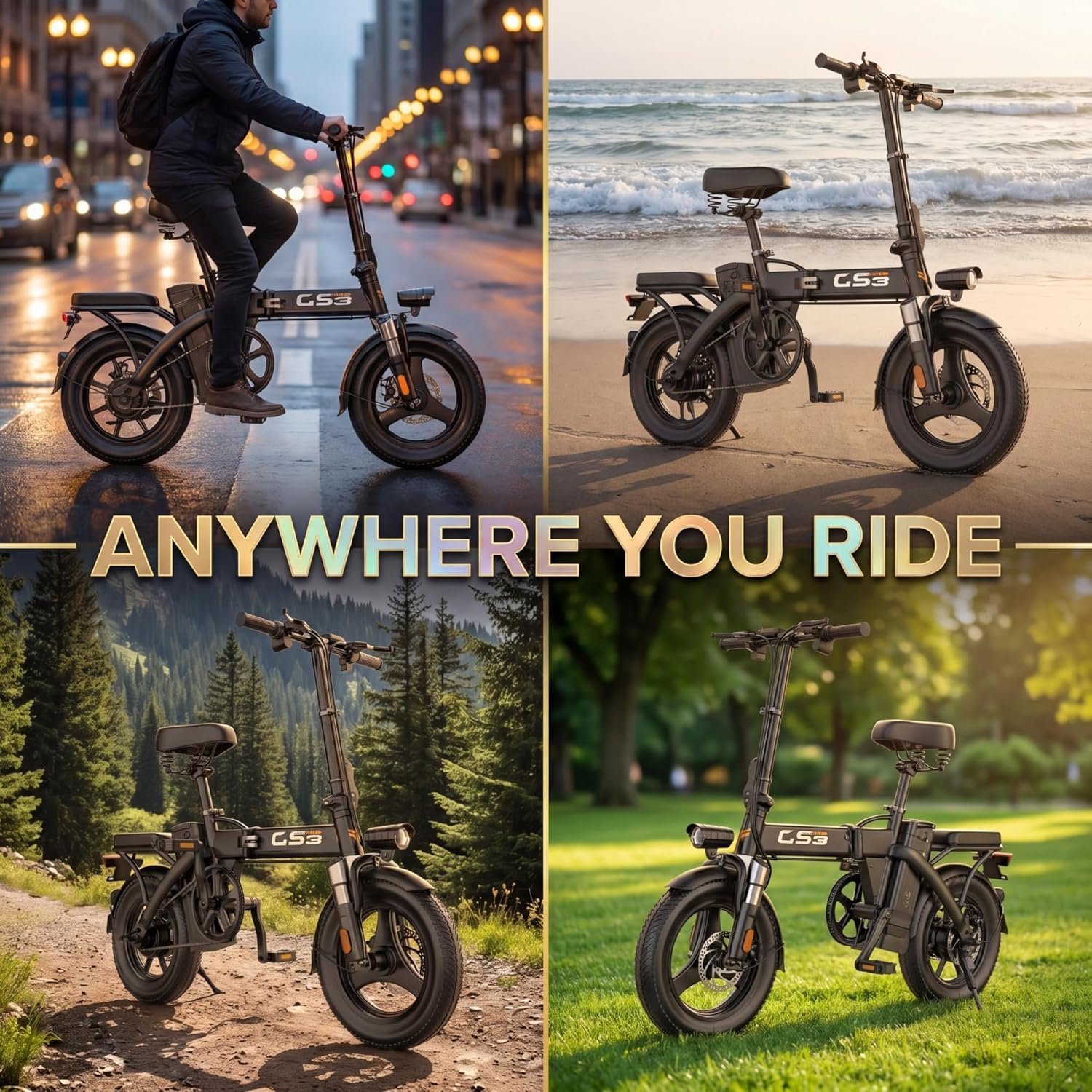 Electric Folding Bike for Adults,48V 15AH, 30-40KM Range Lightweight 22.5kg Frame, 14" Tires Front Suspension Disc Brakes, Pedal Assist Electric Hybrid Bike with LED Headlight Removable Basket - Image 9