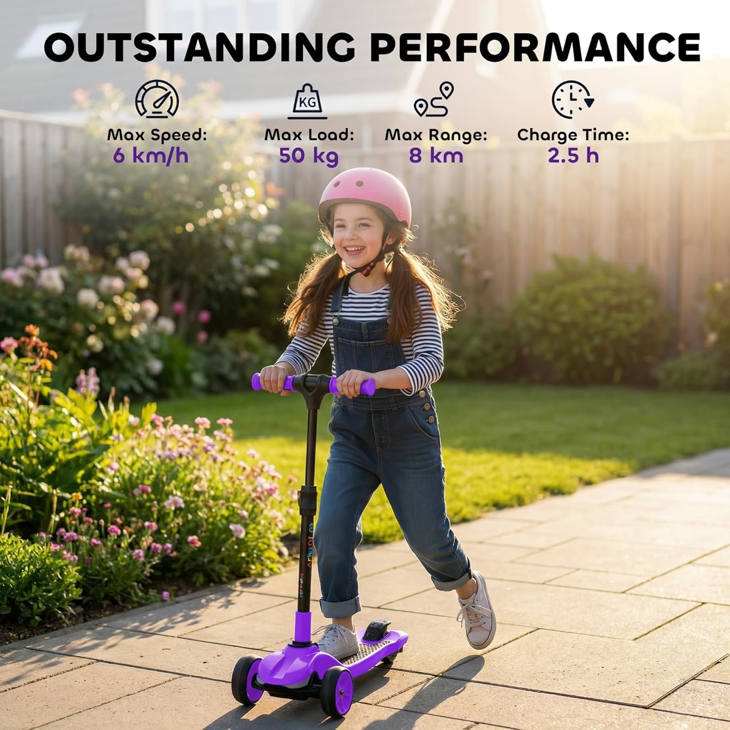 AIYAPLAY Electric Scooter for Kids, 3 Wheel Foldable Kids Scooter for Age 6-10 with 4 Levels Adjustable Height, LED Lights, Up to 6km/h, Maximum Range 8km, 4.8kg Lightweight for Boys and Girls - Image 6
