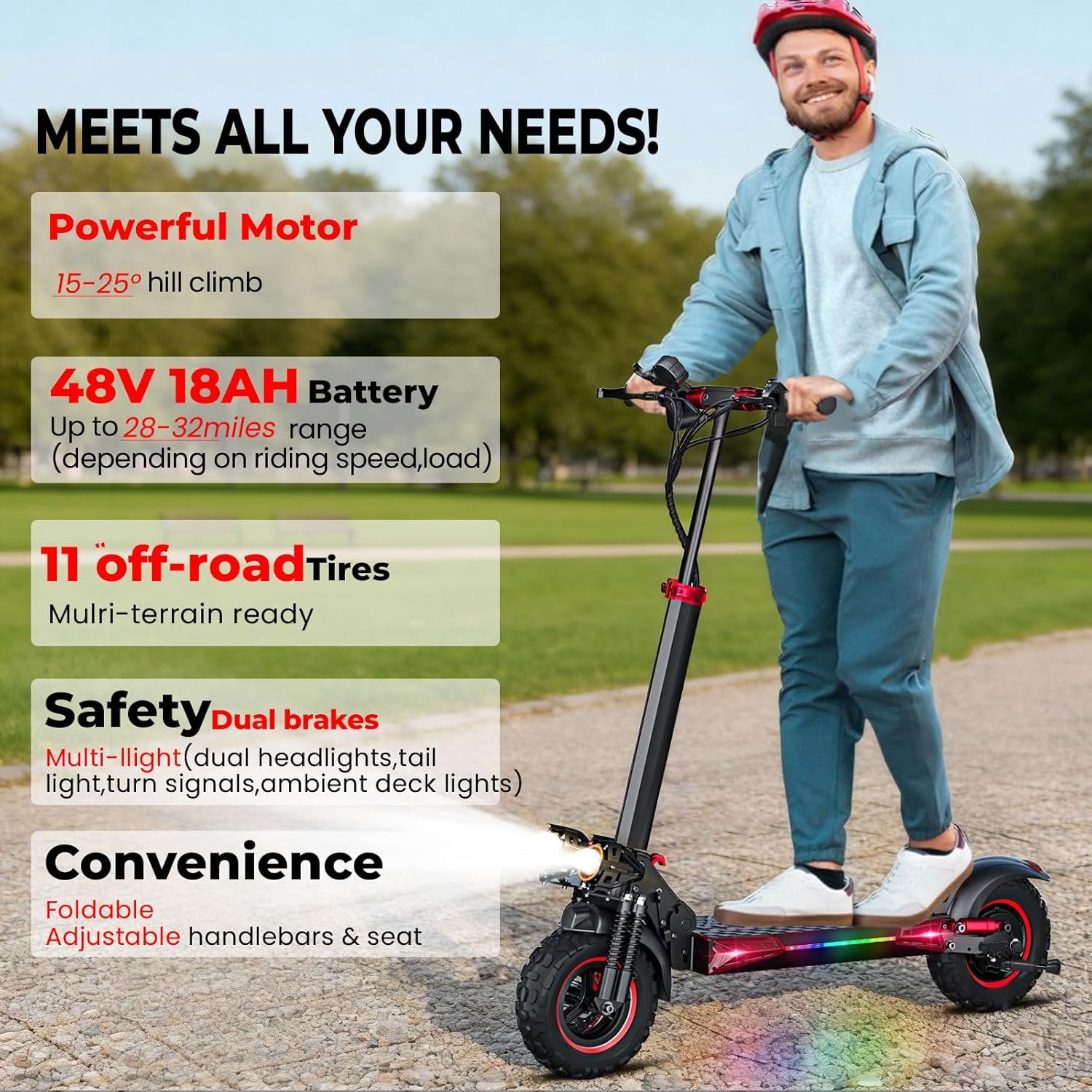Electric Scooter,Electric Scooters Adult, 50-60 km Long Range, 48V 18Ah Battery, 10.5" All Terrain Off-Road E Scooter, Dual Suspension Dual Disc Brake Folding ElectricScooter 150 kg Load - Image 3