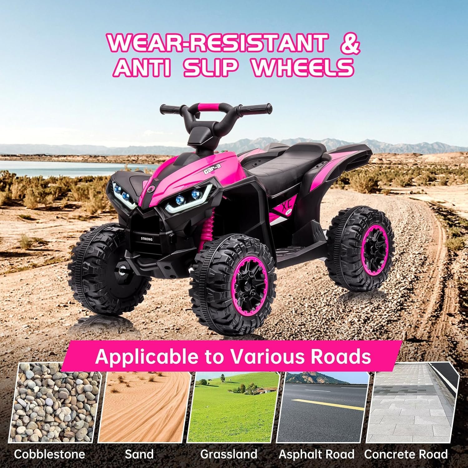 12V Kids Electric Quad Bike with Remote Control, 35W Motor & Metal Body, Ride on ATV Electric Vehicle Toy Car with Music, LED Lights, Horn for Boys Girls Ages 3-8 (83 x 53 x 56 cm) - Image 7
