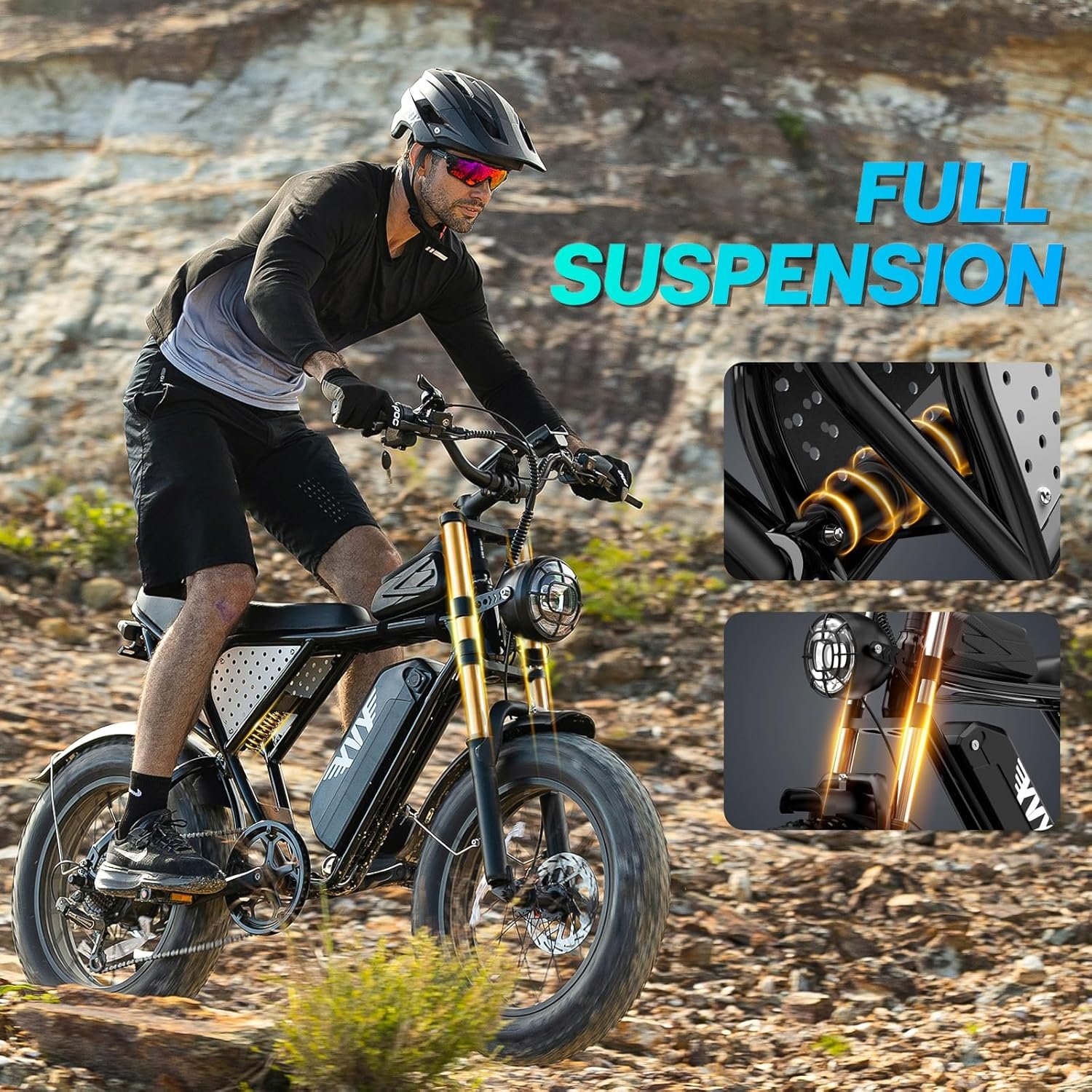 YVY Electric Bike, 48V 20Ah/52V 40Ah Removable Battery, 70-180 Miles Max Range, Full Suspension Fat Tire E-Bike, 7-Speed Electric Mountain Bike, Dual Disc Brakes, LCD Display - Image 6