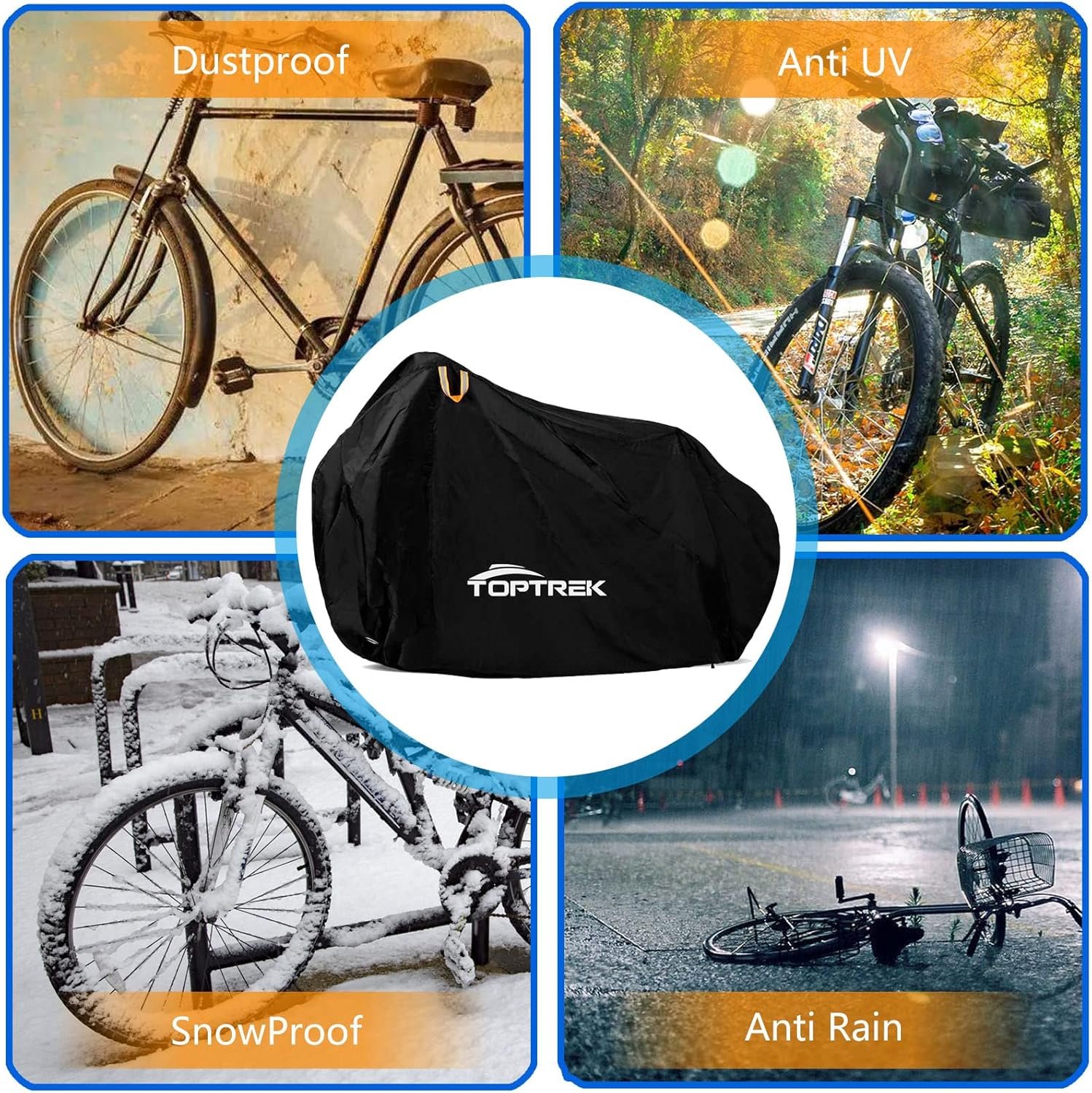 Toptrek Bike Cover, Bike Covers for Outside Storage, 210T Outdoor Waterproof Bicycle Cover with Lock Holes, Anti Rain UV Bike Covers with Storage Bag for Mountain Bike, Road Bike, E-bike(Black) - Image 6