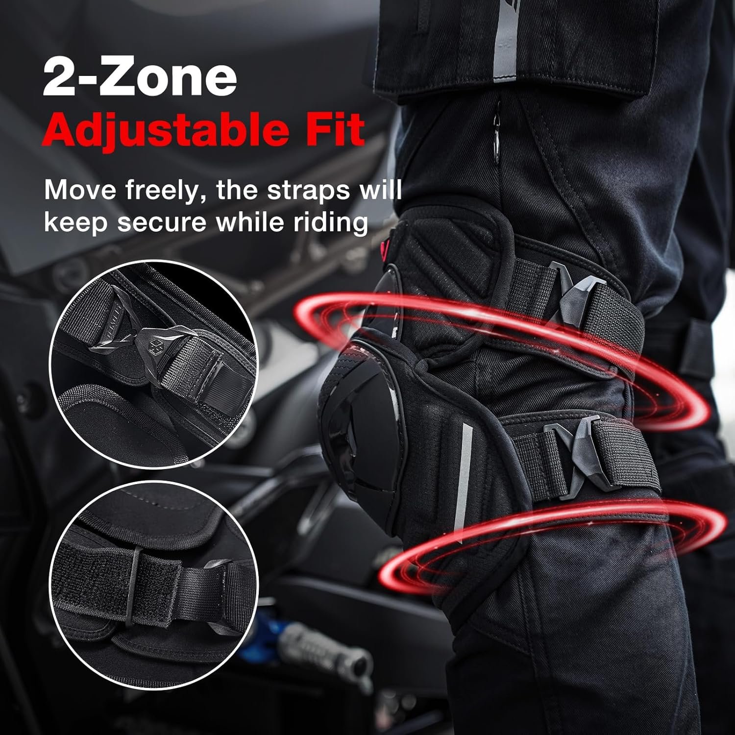 Scoyco Motorbike Knee Pads for Adults, CE Level 1 Multi-use Sports Knee Guards for Motocross E-Bike Roller Skate Skateboard Scooter MTB with Hard TPU Shell Protective Gear - Image 6