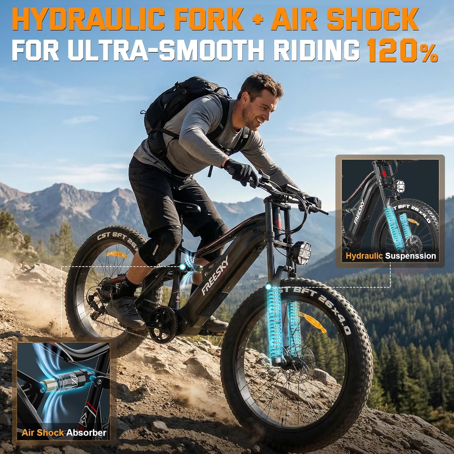 FREESKY 2026 Swift horse Ultra BAFANG Motor Electric Bike for Adults, 48V 35Ah Samsung Cells Battery Ebike 140 Miles, 26" Fat Tire Dirt Mountain E Bike, Full Suspension, UL 2849 Certified by TÜV - Image 5