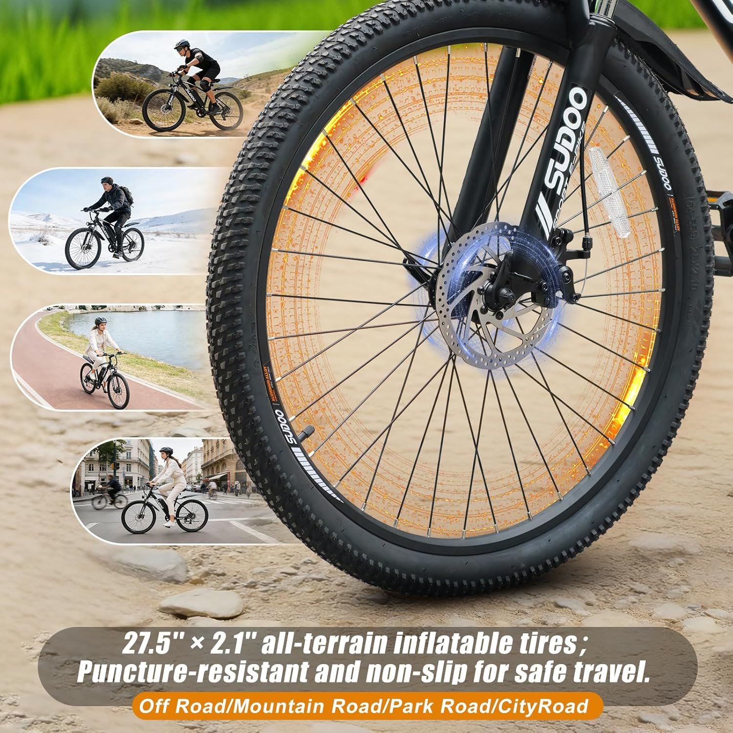 SUDOO Electric Bike for Adults, 27.5" 250W Electric Bicycle, Electric Mountain Bike with 36V 7.8Ah Removable Battery, Ebike with 7 Speed LCD Display/Anti-Theft Lock/Phone Holder for Commute Off Road - Image 7