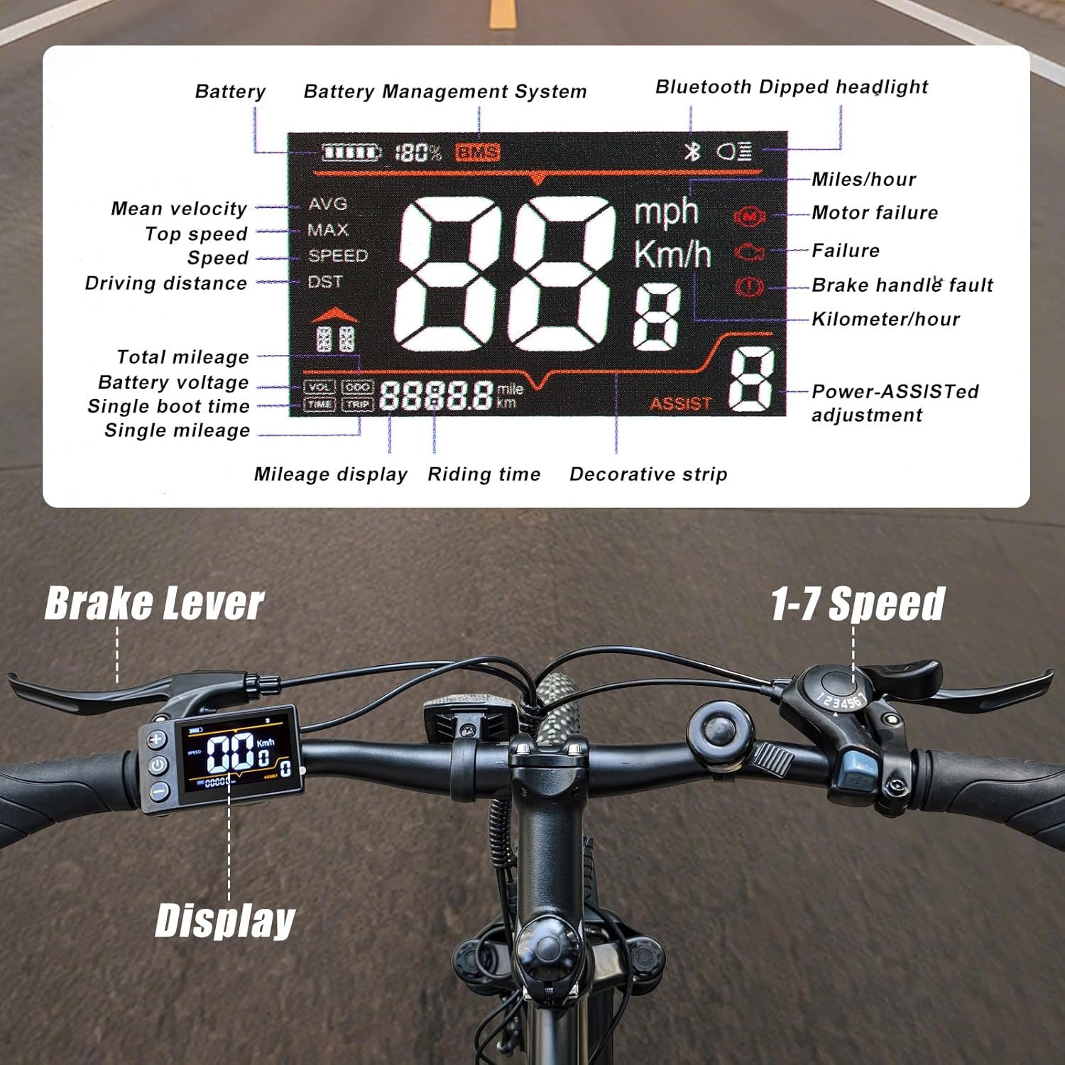 SUDOO Electric Bike for Adults, 27.5" 250W Electric Bicycle, Electric Mountain Bike with 36V 7.8Ah Removable Battery, Ebike with 7 Speed LCD Display/Anti-Theft Lock/Phone Holder for Commute Off Road - Image 5