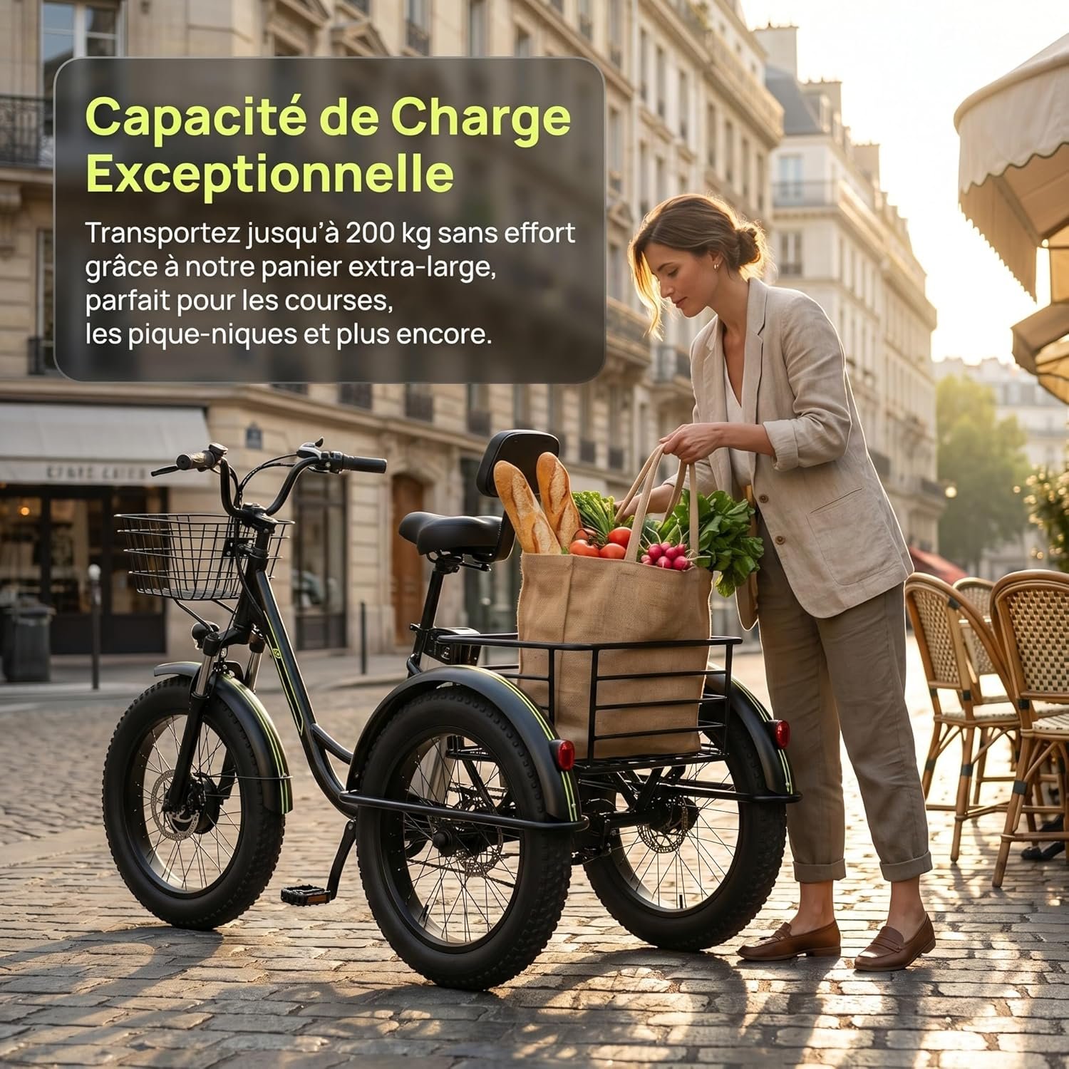 Adult Three-Wheeled Electric Trike - 48v/12ah Removable Battery, 20-Inch Electric Cargo Bike, Wide Tires, 35km Range, Perfect for Shopping and Picnics, Max Load 200kg - Image 3