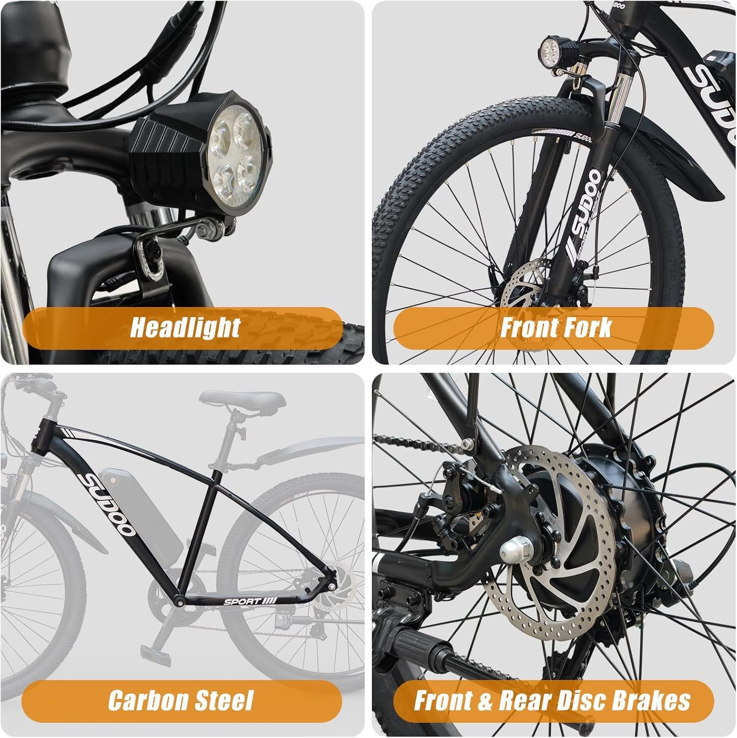 SUDOO Electric Bike for Adults, 27.5" 250W Electric Bicycle, Electric Mountain Bike with 36V 7.8Ah Removable Battery, Ebike with 7 Speed LCD Display/Anti-Theft Lock/Phone Holder for Commute Off Road - Image 4
