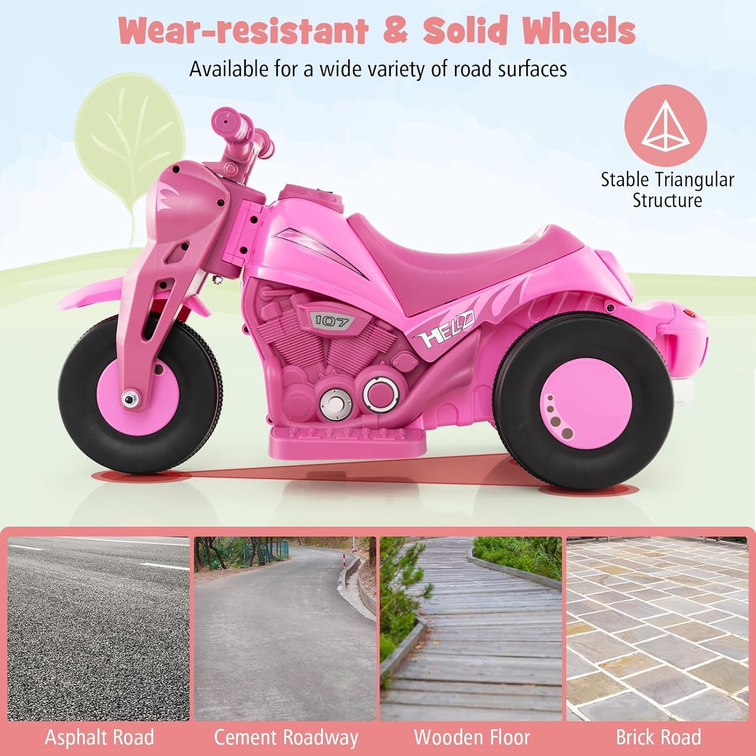 GYMAX Kids Electric Motorbike, 6V Ride on Motorcycle with Bubble Maker, Music, Headlights, Forward & Backward, 3 Wheels Children Motor Bike for 3 Years Old+ Boys Girls (Pink), 81 x 36 x 43 cm - Image 7