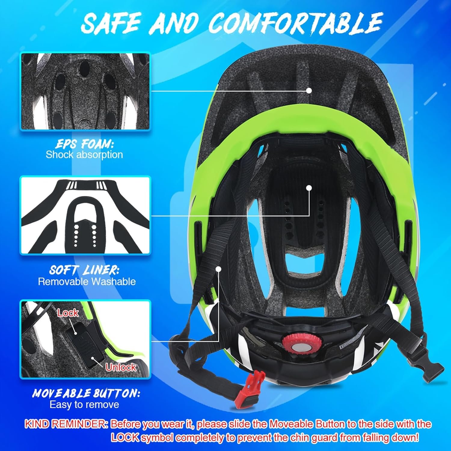 Lixada Kids Full Face Helmet Detachable Full Face Kids Bike Helmet Children Sports Safety Helmet for Cycling Skateboarding Roller Skating - Image 5