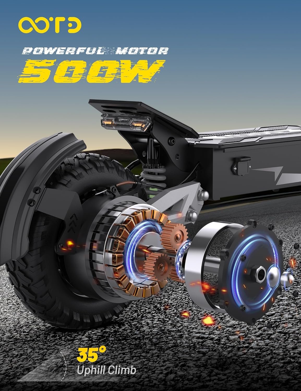 OOTD T10 Electric Scooter, 11 Inch Adult E Scooter Foldable with 48V 18Ah Battery 60KM Long Range, Big HD Display and Double Braking System & Shock Absorption, Off Road Electric Scooters for Teens - Image 5