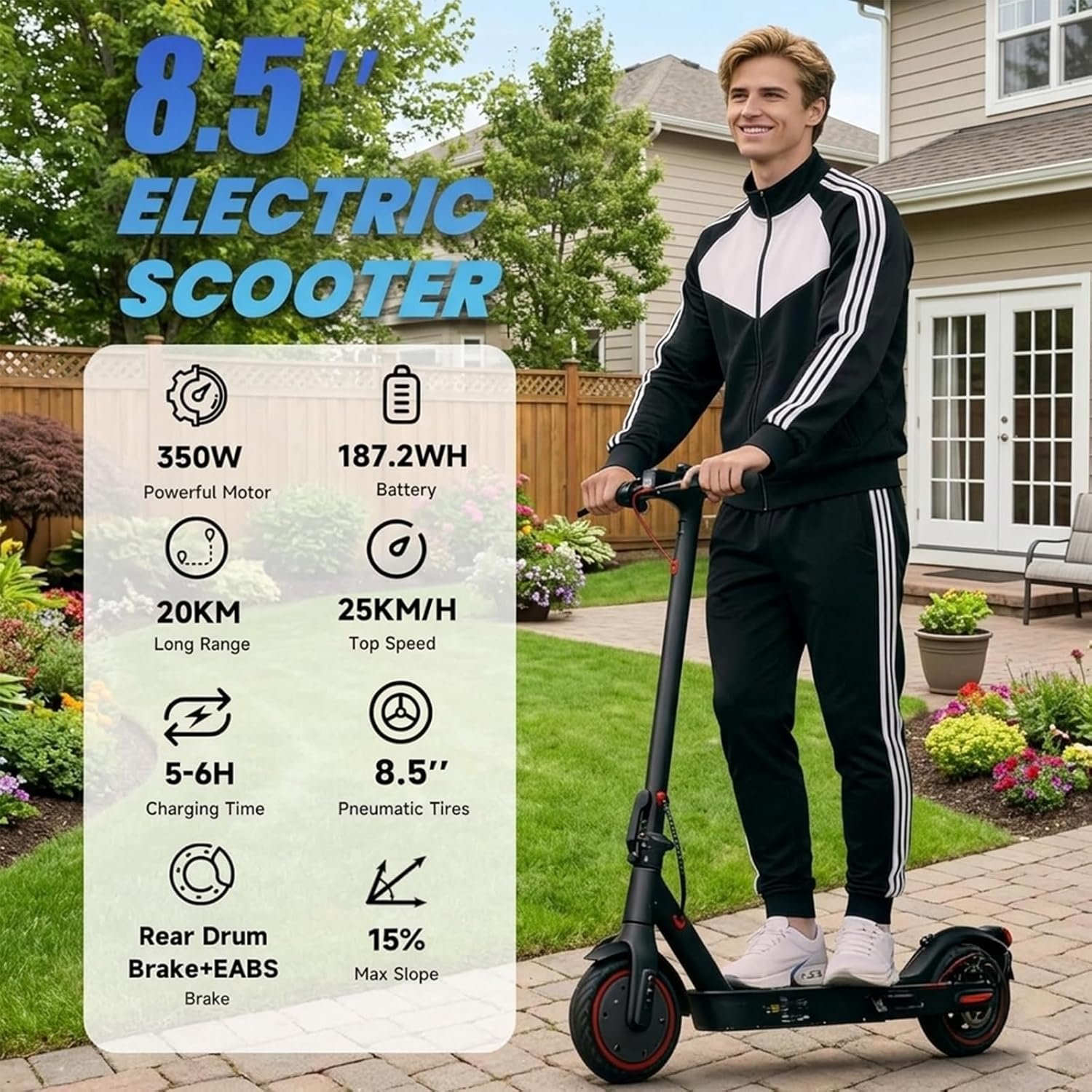 8.5" Electric Scooter,Peak 500w Max 35km Electric Scooters for Adult, 25KM/H Max Speed, Foldable Lightweight E Scooter with Cruise Control, Double Braking System, 150kg Max Load - Image 2