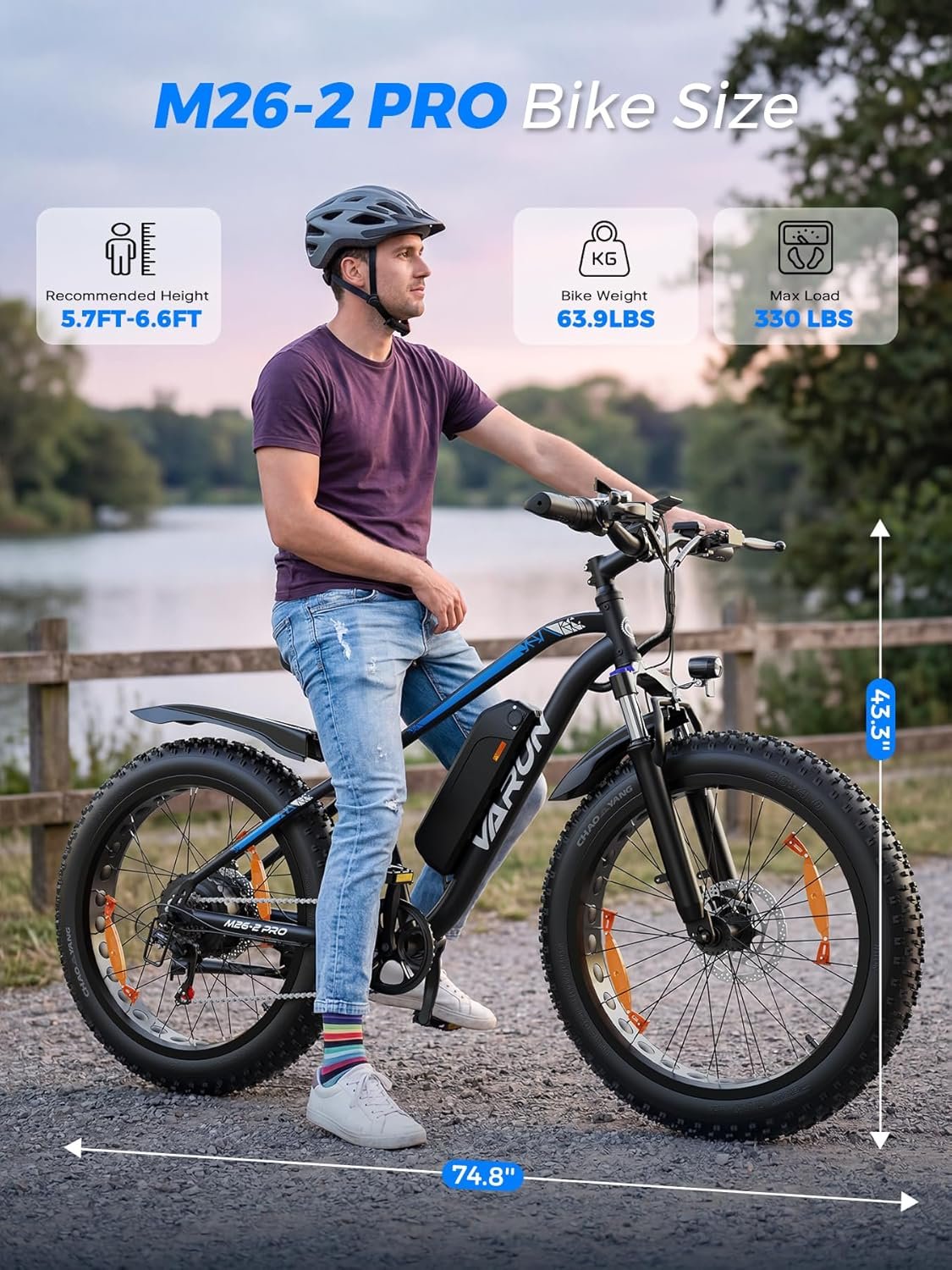 VARUN Electric Bikes for Adults, 26'' 4.0 Fat Tire E Bike with 48V 18AH/13AH Lithium Battery, 100-150KM Max Range, 250W Motor, LCD Display with 5 PAS, 7 Speed Electric Mountain Bike for All Terrains - Image 7