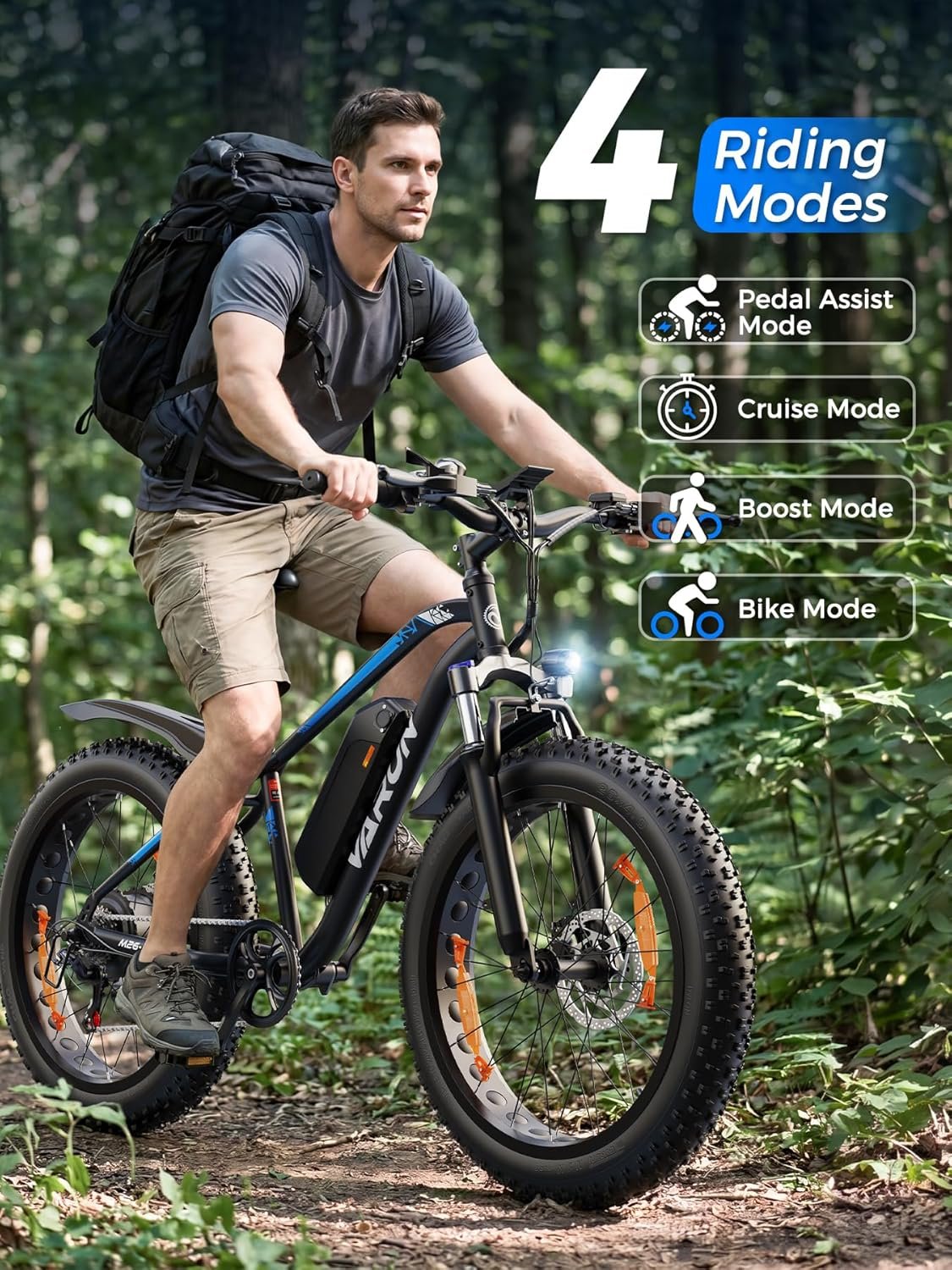 VARUN Electric Bikes for Adults, 26'' 4.0 Fat Tire E Bike with 48V 18AH/13AH Lithium Battery, 100-150KM Max Range, 250W Motor, LCD Display with 5 PAS, 7 Speed Electric Mountain Bike for All Terrains - Image 6