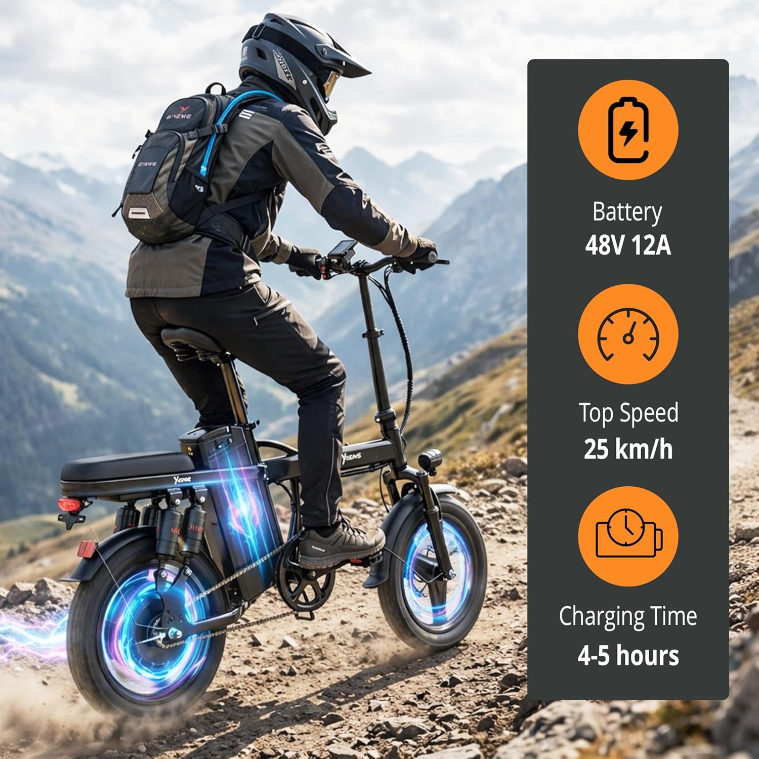 Folding Electric Bike for Adults, 14" Electric City Bike with 48V 12Ah Battery, Pedal Assist & Throttle, Dual Suspension, Disc Brakes, Anti-Theft Lock, Compact Commuter E-Bike – Little Beast X - Image 3
