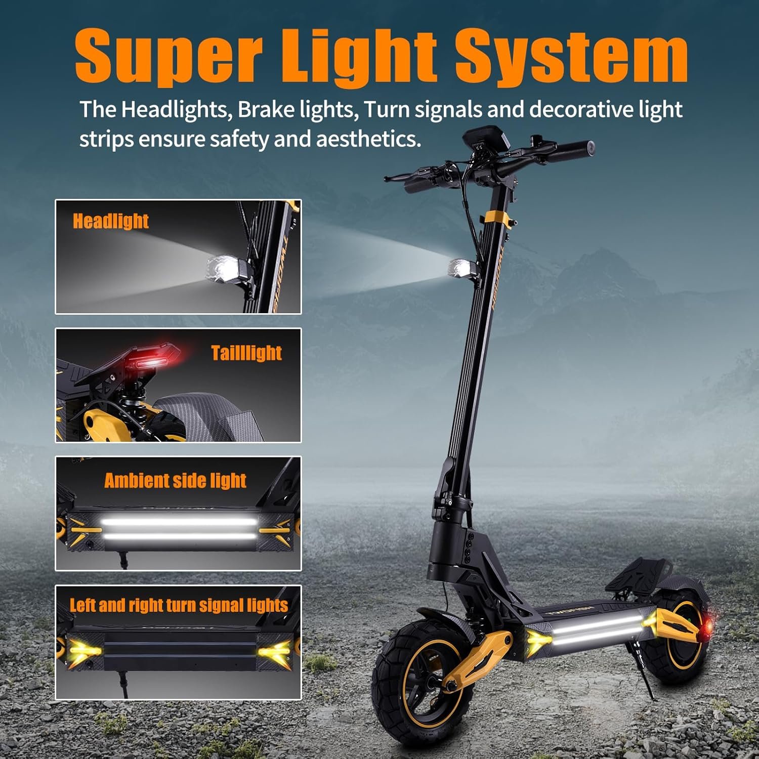 TWOFISH Electric Scooter for Adults, Foldable E Scooter with 48V 17Ah /60V 23Ah Battery, 50-70 km Range, 10"/12" Off-Road Tires, 150KG Load Capacity, with USB Charging and NFC Unlock - Image 6