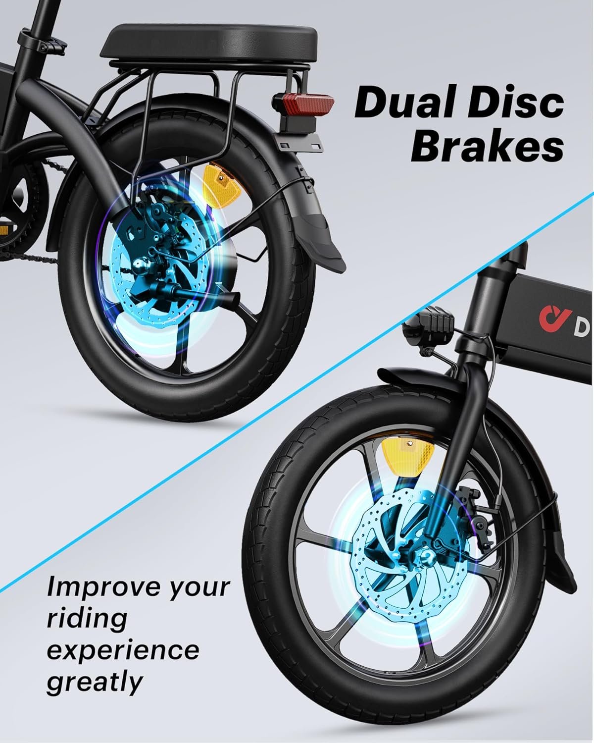 DYU 16" Folding Electric Bike, 250W Motor, 36V 7.5Ah Battery, 60KM Range, Height Adjustable, Commuter City Electric Bicycle with LED Display, Disc Brakes & Front Basket, E-Bike for Adults and Teens - Image 5