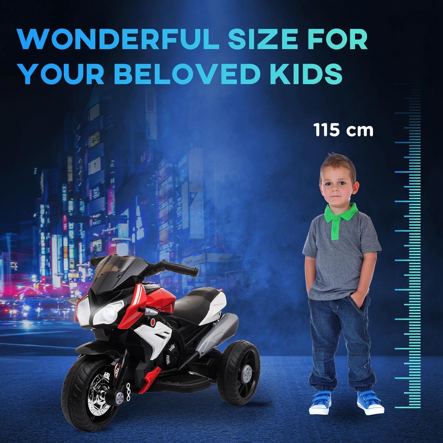 HOMCOM Kids 6V Electric Ride On Motorcycle Electric Motorbike w/Lights Music Horn 3 Wheel Outdoor Play Toy for 3-5 Years, Red - Image 6