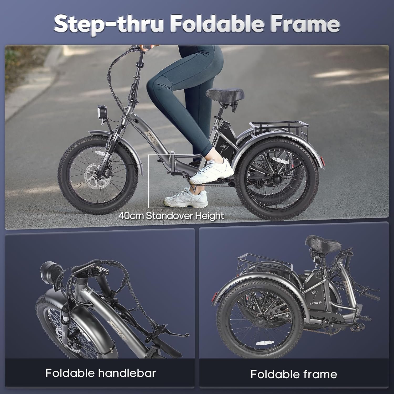 Fafrees F20 Mate E-Bike, 20-Inch Foldable Electric Trike, 18.2Ah/21AH/25AH Removable Battery, Electric Cargo Tricycle for Adults Senior, 15.5MPh, Range 110km/130km/150km - Image 9