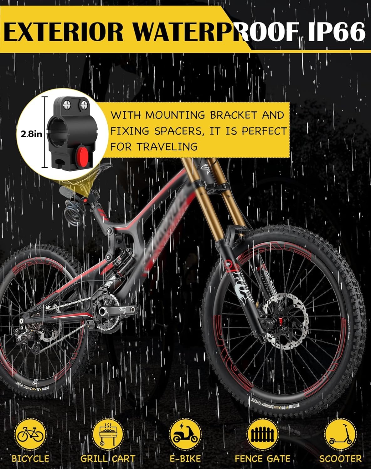Eseesmart Bike Lock with Fingerprint, Bicycle Lock with Keys Fingerprint Bluetooth Control Digital Electronic Biometric, Heavy Duty Waterproof High Security Bike Locks Scooter Motorcycle Bicycle-Black - Image 7