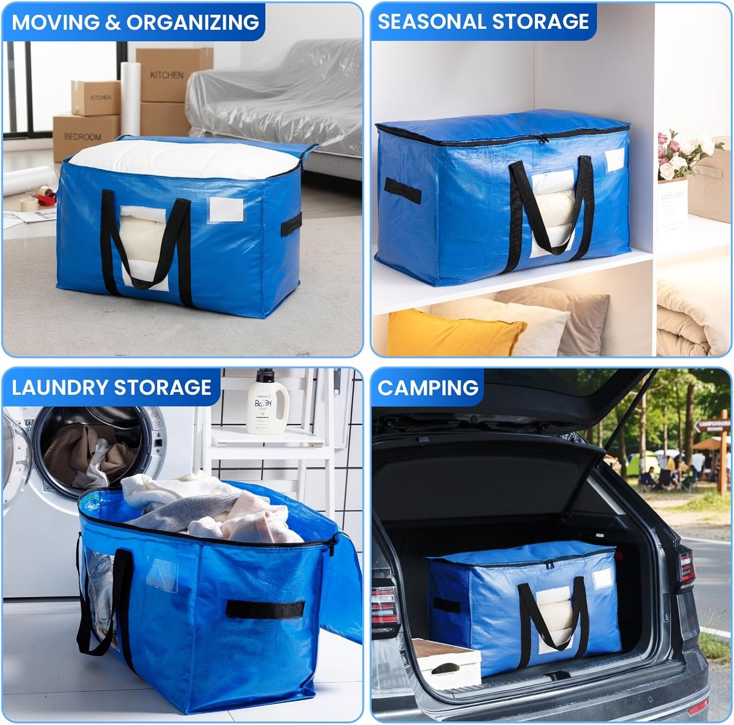TAILI Large Moving Bags & Storage Bags 4 Pack, Clear Window & Reinforced Handles,Heavy Duty Storage Bags with Zips for Clothes,Beddings,Travel,Camping,Loft,Moving box alternatives - Image 7