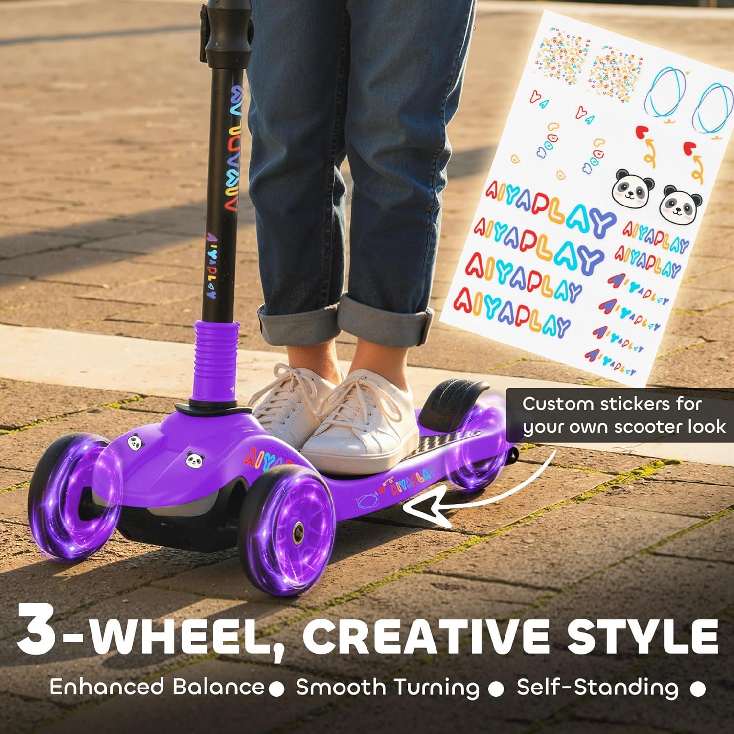AIYAPLAY Electric Scooter for Kids, 3 Wheel Foldable Kids Scooter for Age 6-10 with 4 Levels Adjustable Height, LED Lights, Up to 6km/h, Maximum Range 8km, 4.8kg Lightweight for Boys and Girls - Image 3