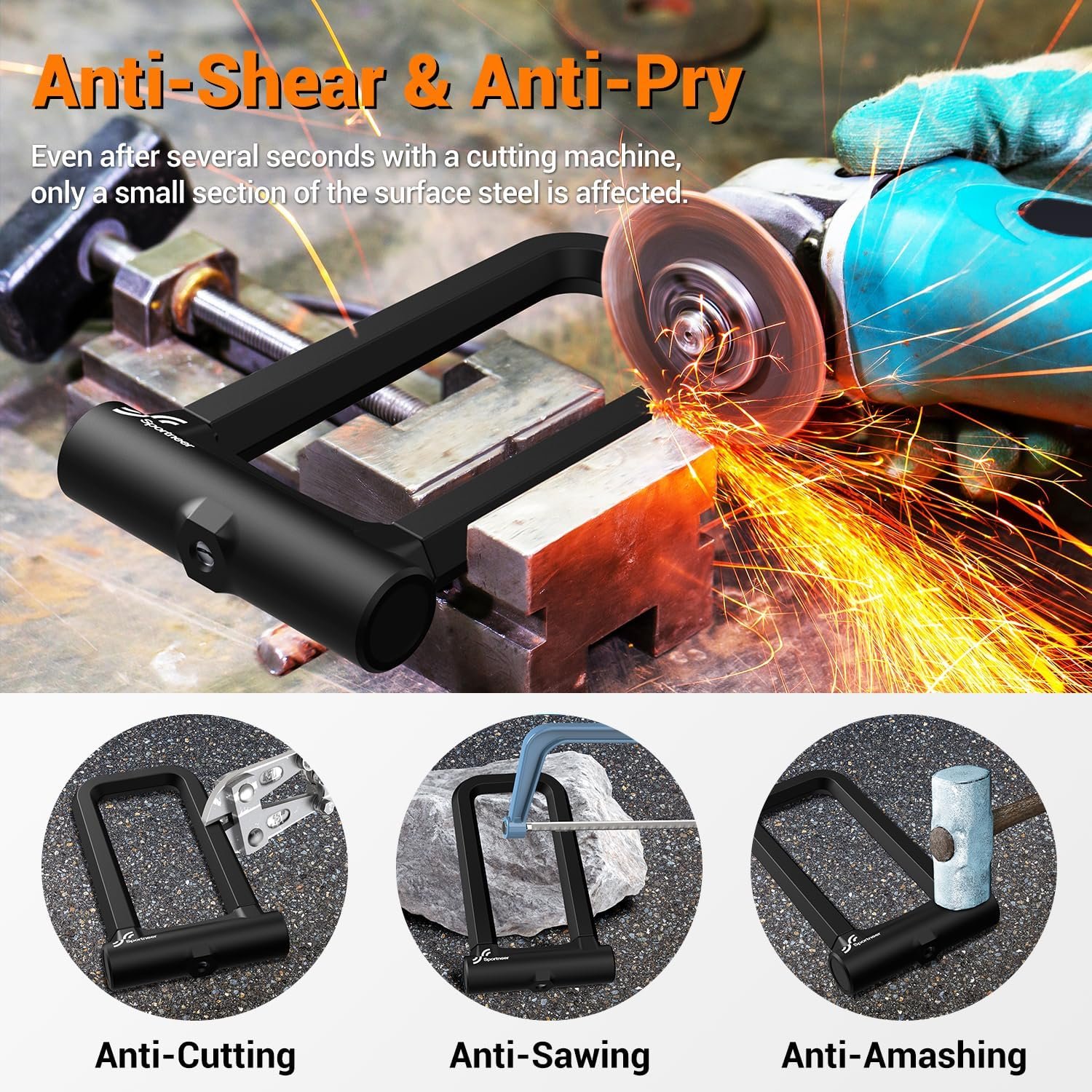 Sportneer Bike Lock: 18mm Heavy Duty Anti Theft Keyless Locking Bike U Lock with 5ft Security Steel Cable - Shackle Bicycle U-Locks with 3 Keys for Road, Mountain, Electric & Folding Bike - Image 6