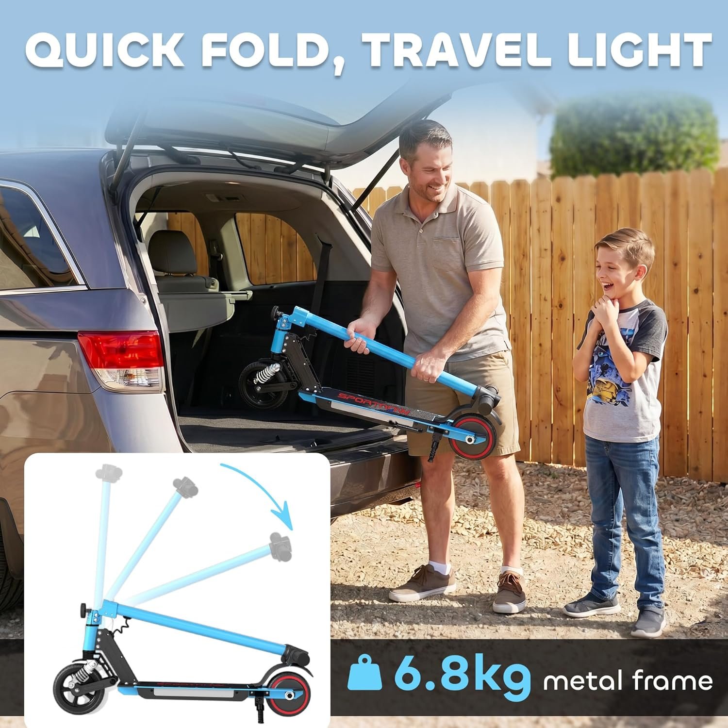 SPORTNOW Electric Scooter for Kids, Foldable Scooter for Age 6-14 with Dual Brakes, Up to 14 KM/H, Maximum Range 6 KM, 6.8kg Lightweight, Front Suspension, LED Colourful Lights - Image 6