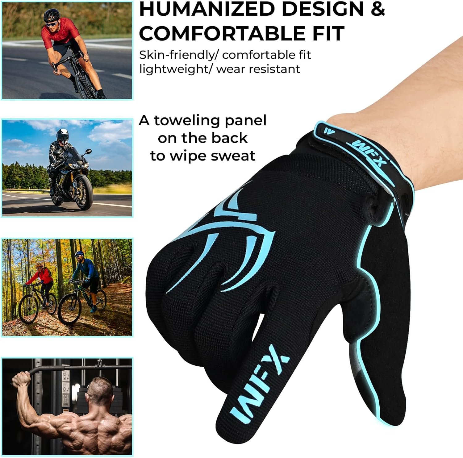 WFX Full Finger Cycling Gloves for Men & Women, Touchscreen Bike Gloves for MTB, Road, BMX & Motorcycle, Breathable Anti-Slip Padded Gloves for Riding, Fitness and Outdoor Sports - Image 4