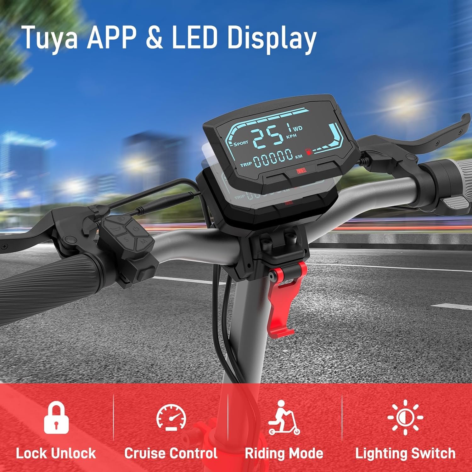 Electric Scooter Adult with 34 Miles Range, 10" Tubeless Off-Road Tyres, 720Wh lithium battery, Dual Suspension & Full LED Turn Signals Foldable Electric Scooter - Image 6