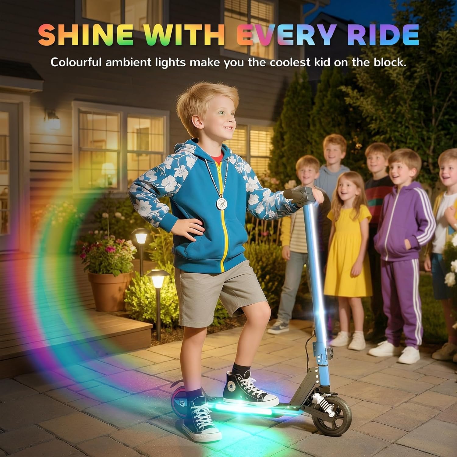 SPORTNOW Electric Scooter for Kids, Foldable Scooter for Age 6-14 with Dual Brakes, Up to 14 KM/H, Maximum Range 6 KM, 6.8kg Lightweight, Front Suspension, LED Colourful Lights - Image 4