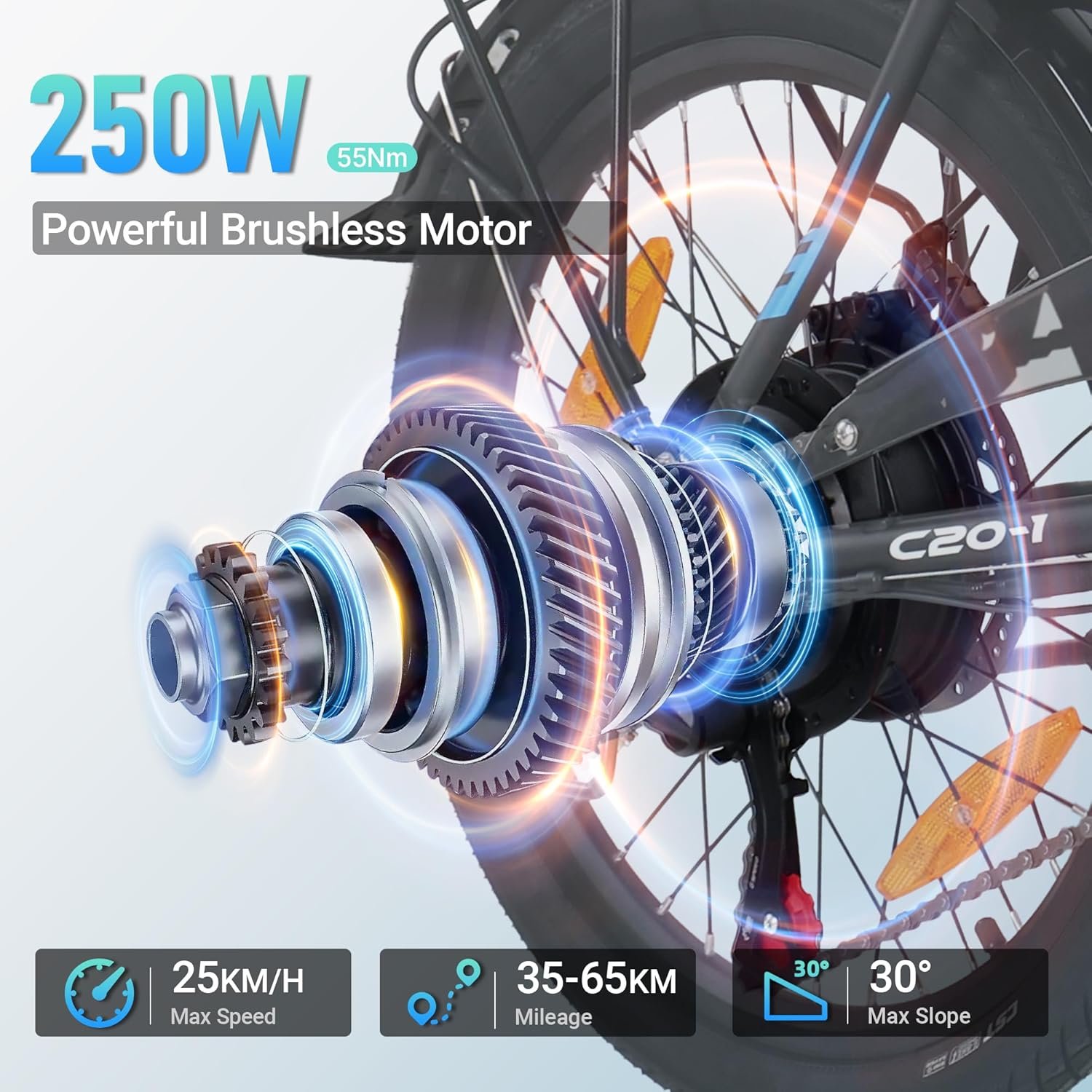 Electric Bike, 20"/14" Folding Electric Bike with 48V/36V Battery, 45-65 KM Range, 250W Powerful Motor, 7 Speed, EBike LCD Display, Commuting Folding Bike, Electric Bikes for Adults and Teens - Image 2