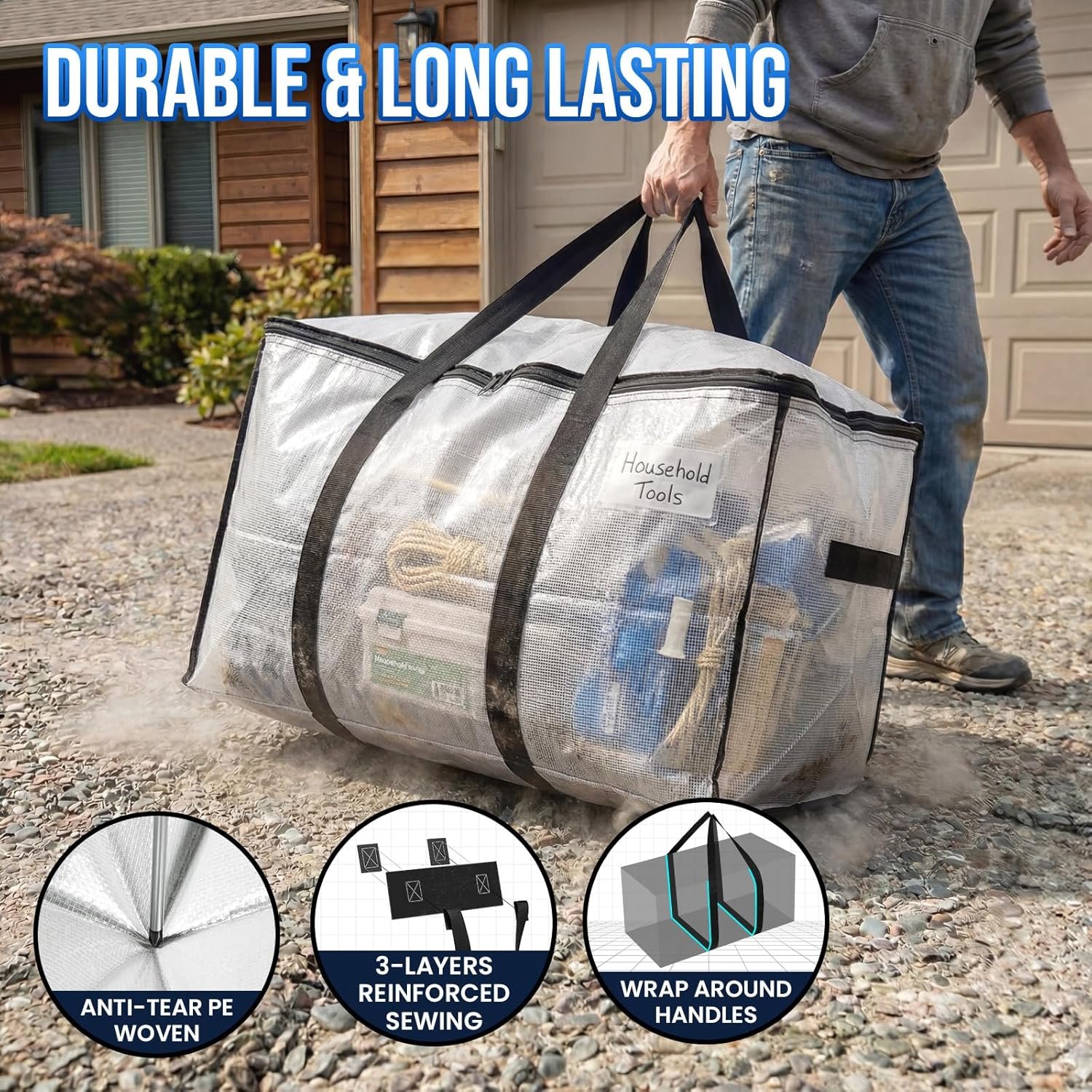 TAILI Extra Large Moving Bags,4 Pack Clear Heavy Duty Totes For Storage,Wrap Around Handles,Storage Bags for Clothes,Bedding,Space Saving,Travel,Alternative to Moving Boxes - Image 4