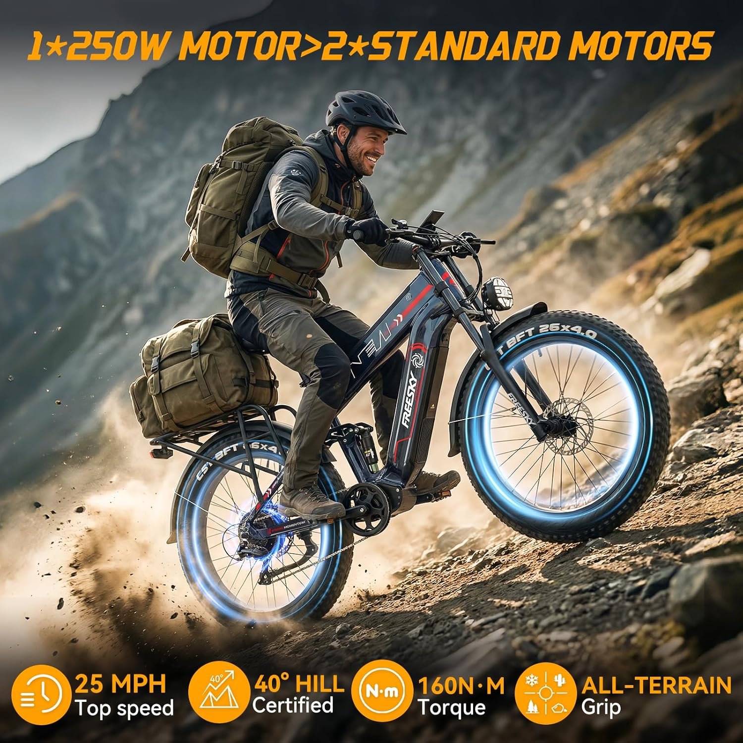 FREESKY 2026 Alaska Pro Dual Battery Electric Bike for Adults, 48V 45AH 200 Miles Long Range Dirt E Bike, 26" Fat Tire Fast Mountain EBike, Full Suspension & Hydraulic Brakes UL 2849 Certified by TÜV - Image 2