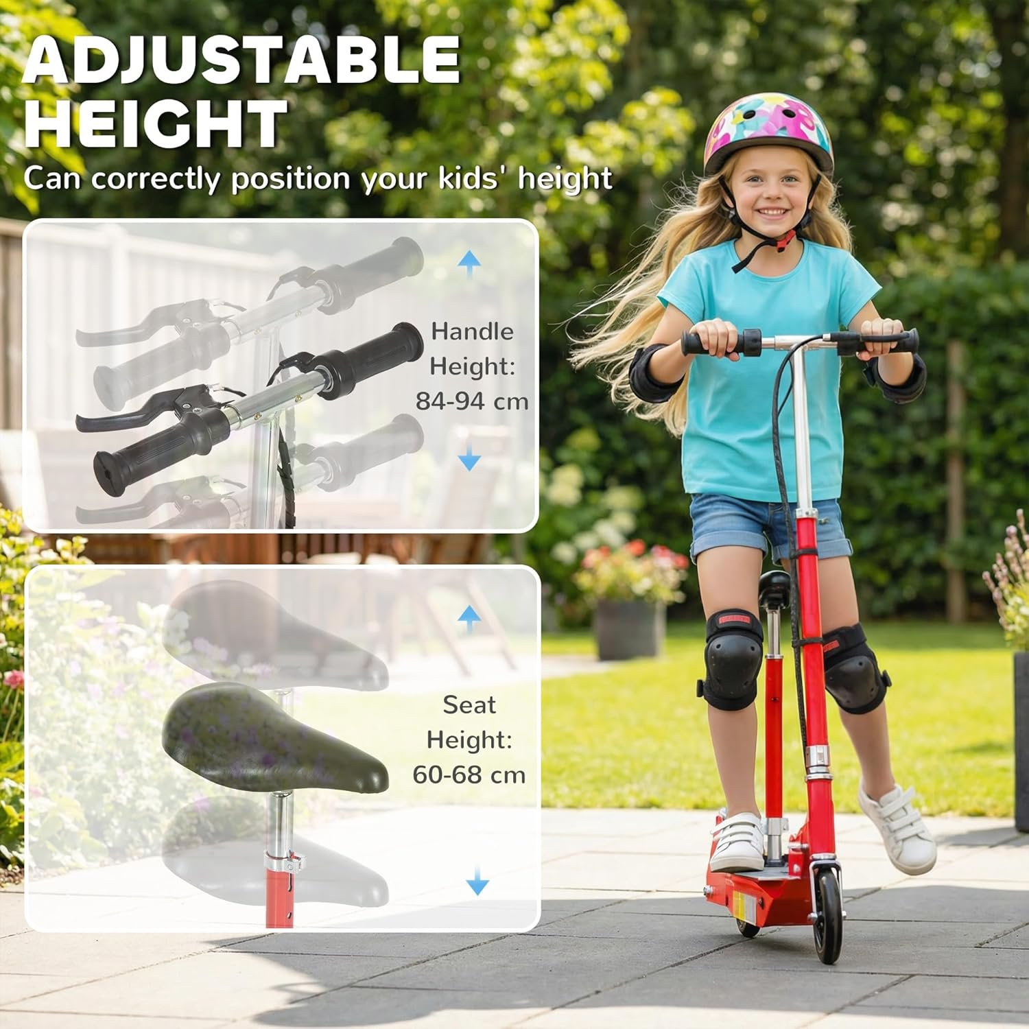 HOMCOM Electric Scooter for Kids, Folded Powdered Scooters for Ages 7-12 Years w/ 120W Motor, Up to 10km/h, 8km Range, Adjustable Ride on Toy - Image 7