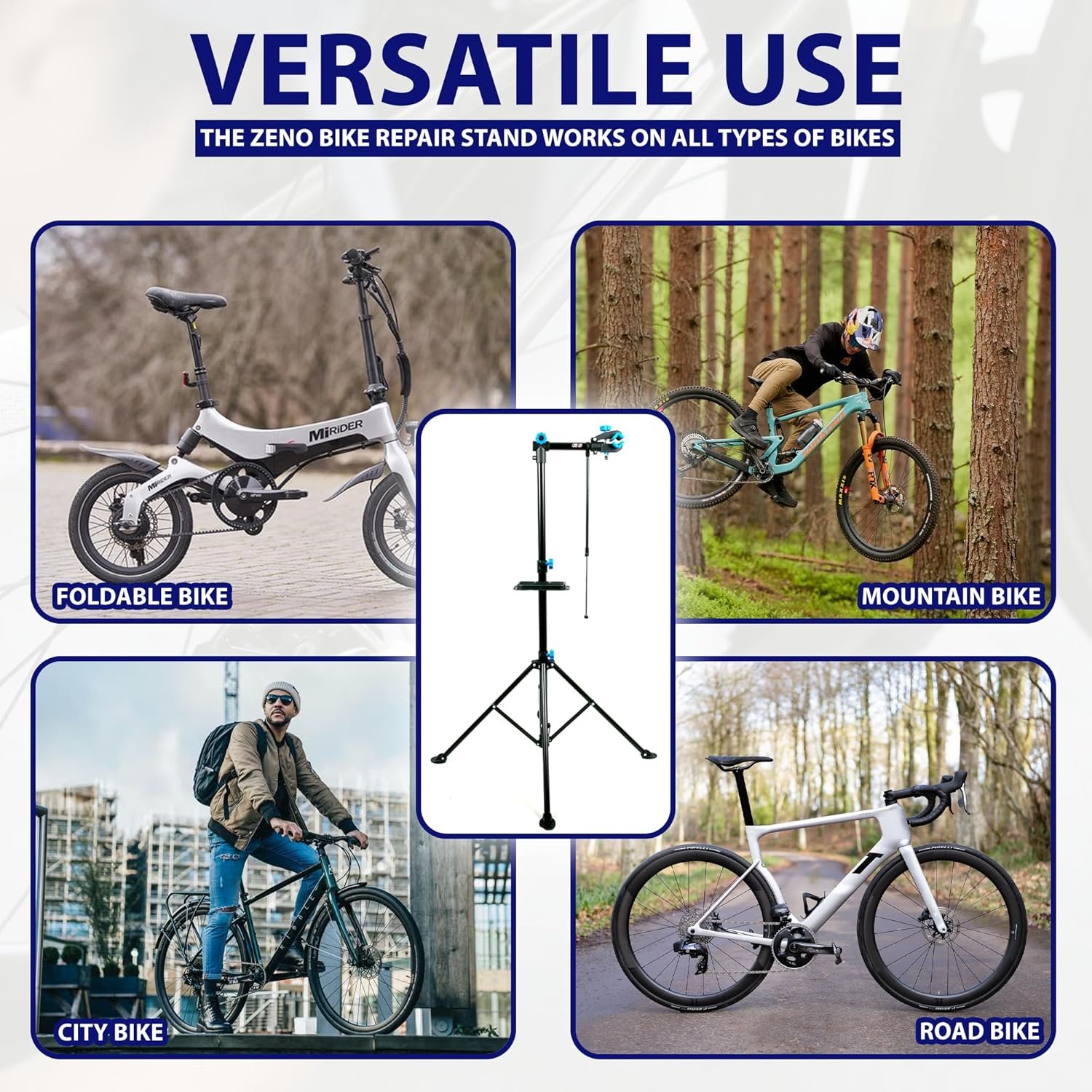ZENO Bike Stand | Bike Repair Stand | Heavy Duty Folding Bicycle Workshop Stand | Height Adjustable Bike Rack | Mountain Bike Work Tool with a Front Wheel Stabilizer | 193CM - Image 3