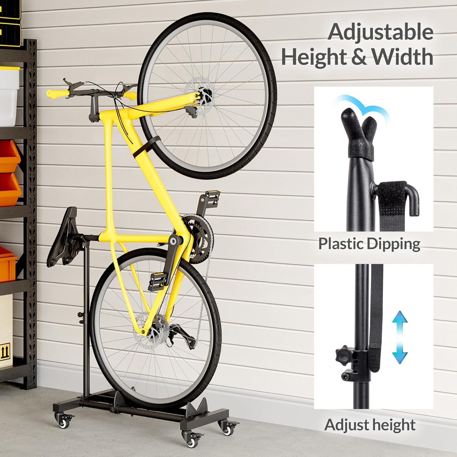 Sttoraboks Freestanding Vertical Bike Storage Stand with Wheels, Stable Floor Bike Racks for Garage/Apartment, Indoor Cycle Storage Rack, Adjustable Height, No Drilling Required, Max 10cm Tire Width - Image 8