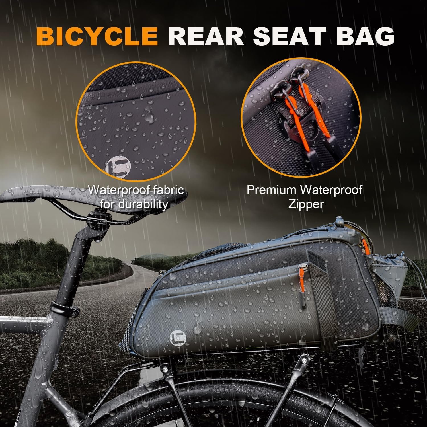 NDakter Bike Bags, 10L Bicycle Rear Rack-Waterproof 3 in 1 Ebikes Trunk Bag, Reflective Electric Bike Saddle Panniers Bag with Shoulder Strap (10L Waterproof 3 in 1) - Image 2