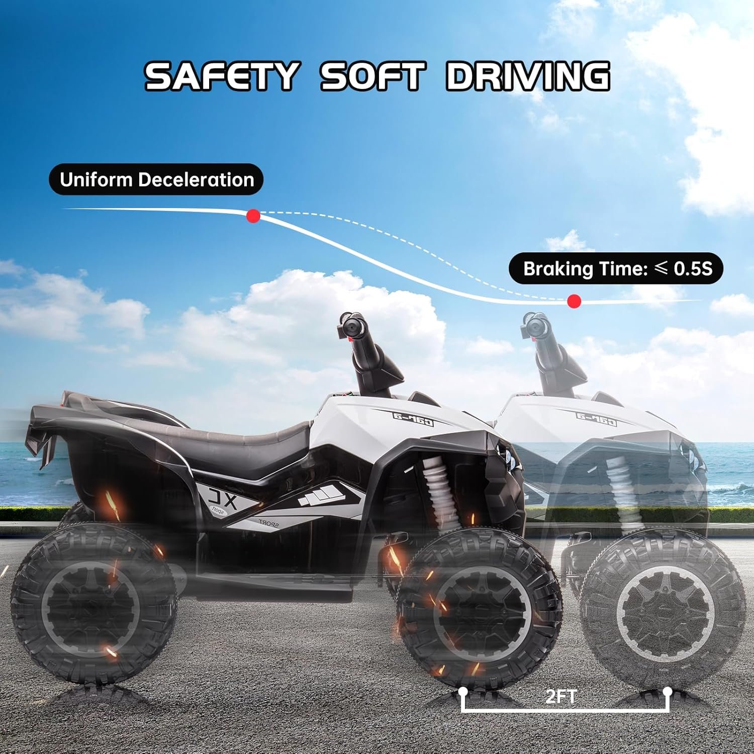 Aptliton Kids Electric Quad Bike 12V, Ride On Car ATV Toy with Remote Control, Music, LED, Horn, 2 Speed, for Ages 3-5 Years, 83 x 53 x 56 cm (White) - Image 3
