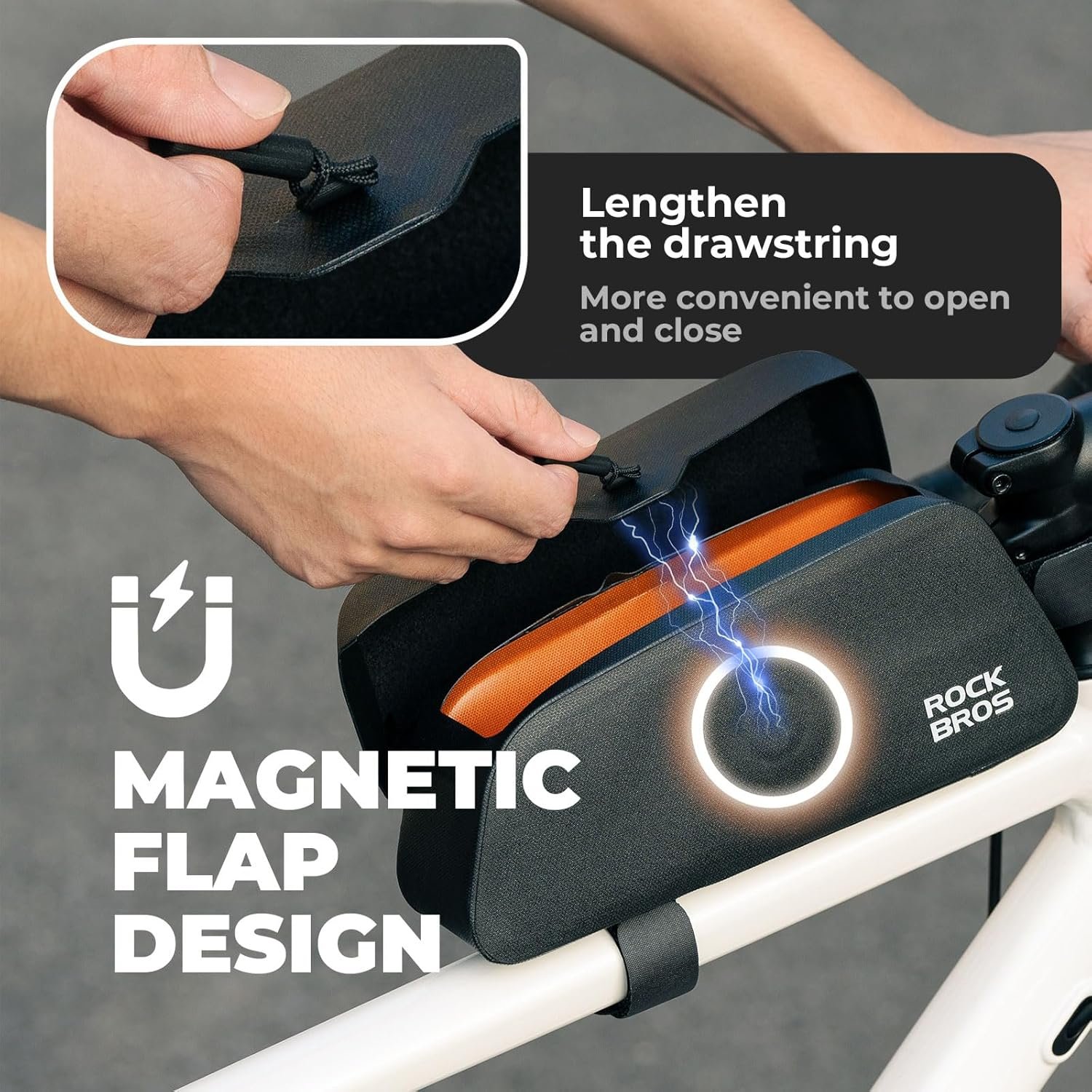 ROCKBROS 100% Waterproof Bike Top Tube Bag with Magnetic Lid, Zipless Bike Frame Triangle Bag Durable and Lightweight 0.6L/0.9L, Suitable for Gravel Bikes, Road Bikes and MTB - Image 2
