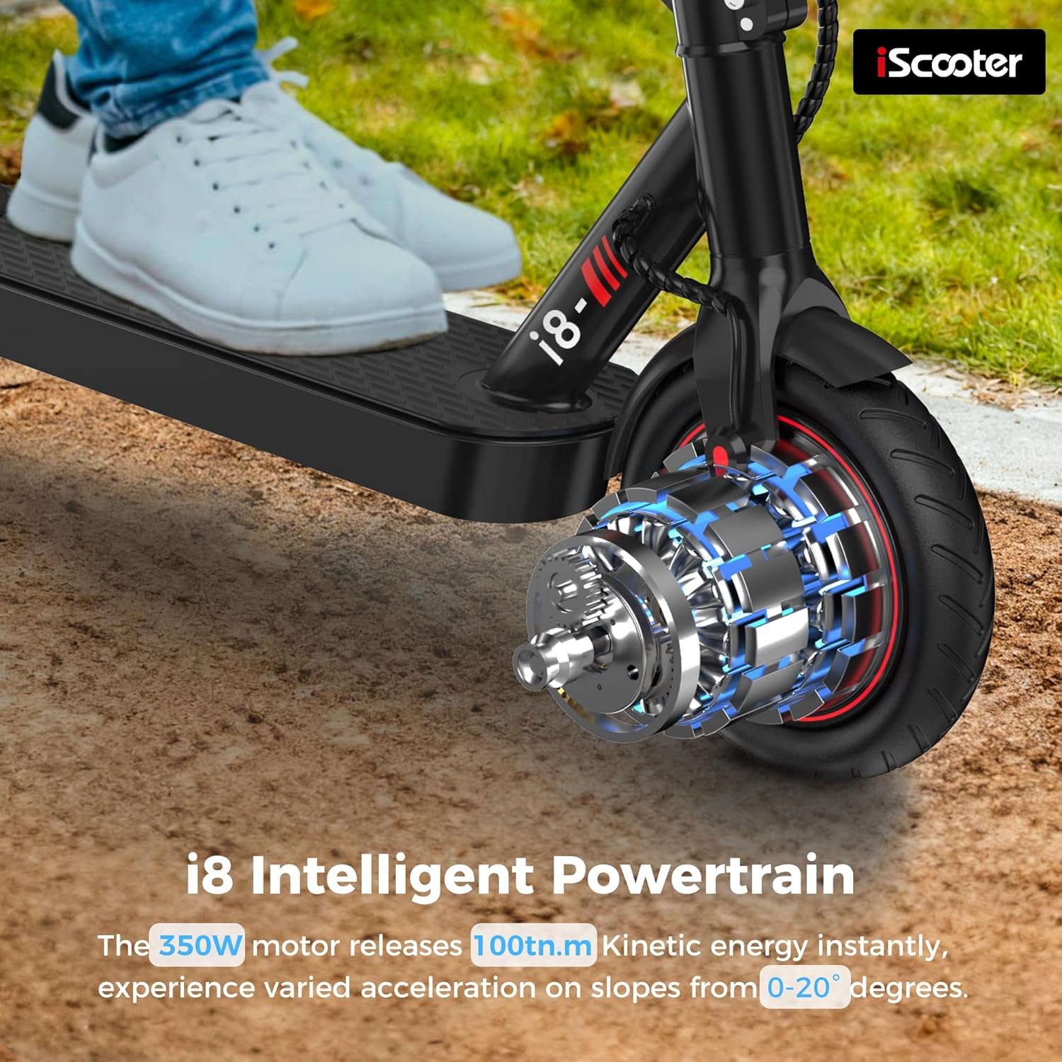 iScooter Electric Scooter, 350W Motor i8/i9 Electric Scooters Adult with Cuise Control, 20-30KM Range, 8.5Inch Tires, 3 Speed Mode, Double Braking System Fast E Scooter for Adults and Teens - Image 3